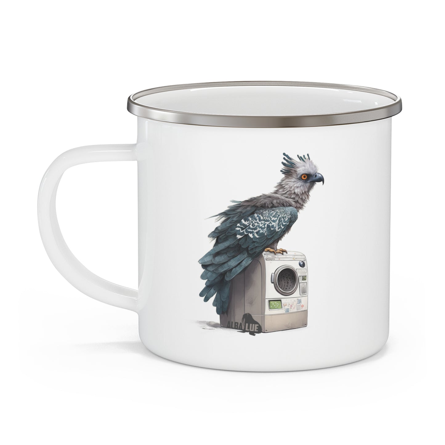 Harpy Eagle Sitting on a Washing Machine - Enamel Camping Mug