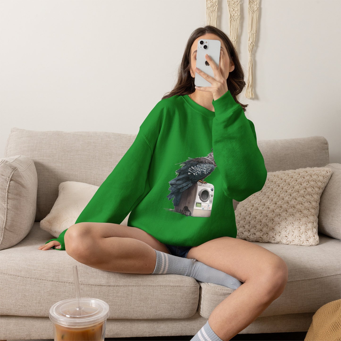 Harpy Eagle Sitting on a Washing Machine  - Crewneck Sweatshirt