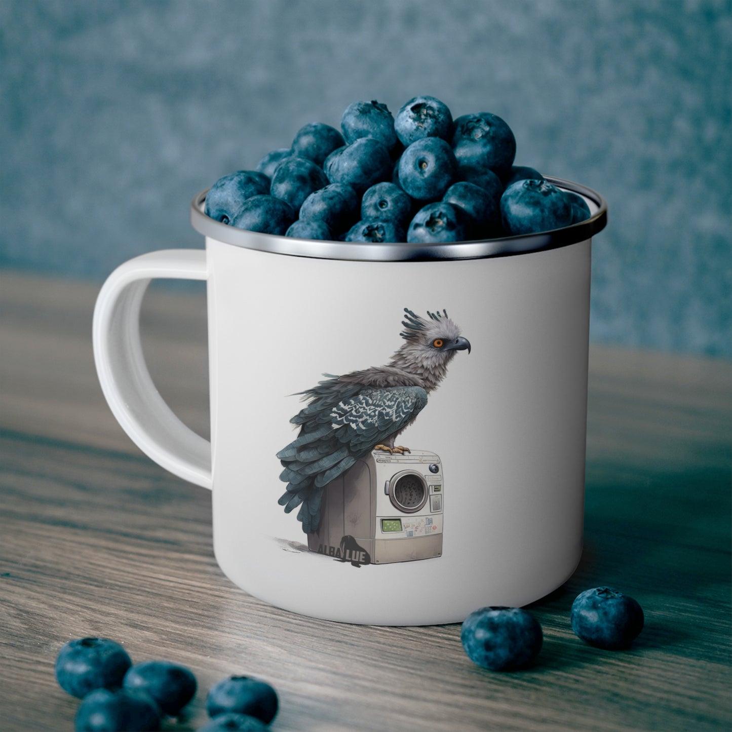Harpy Eagle Sitting on a Washing Machine - Enamel Camping Mug