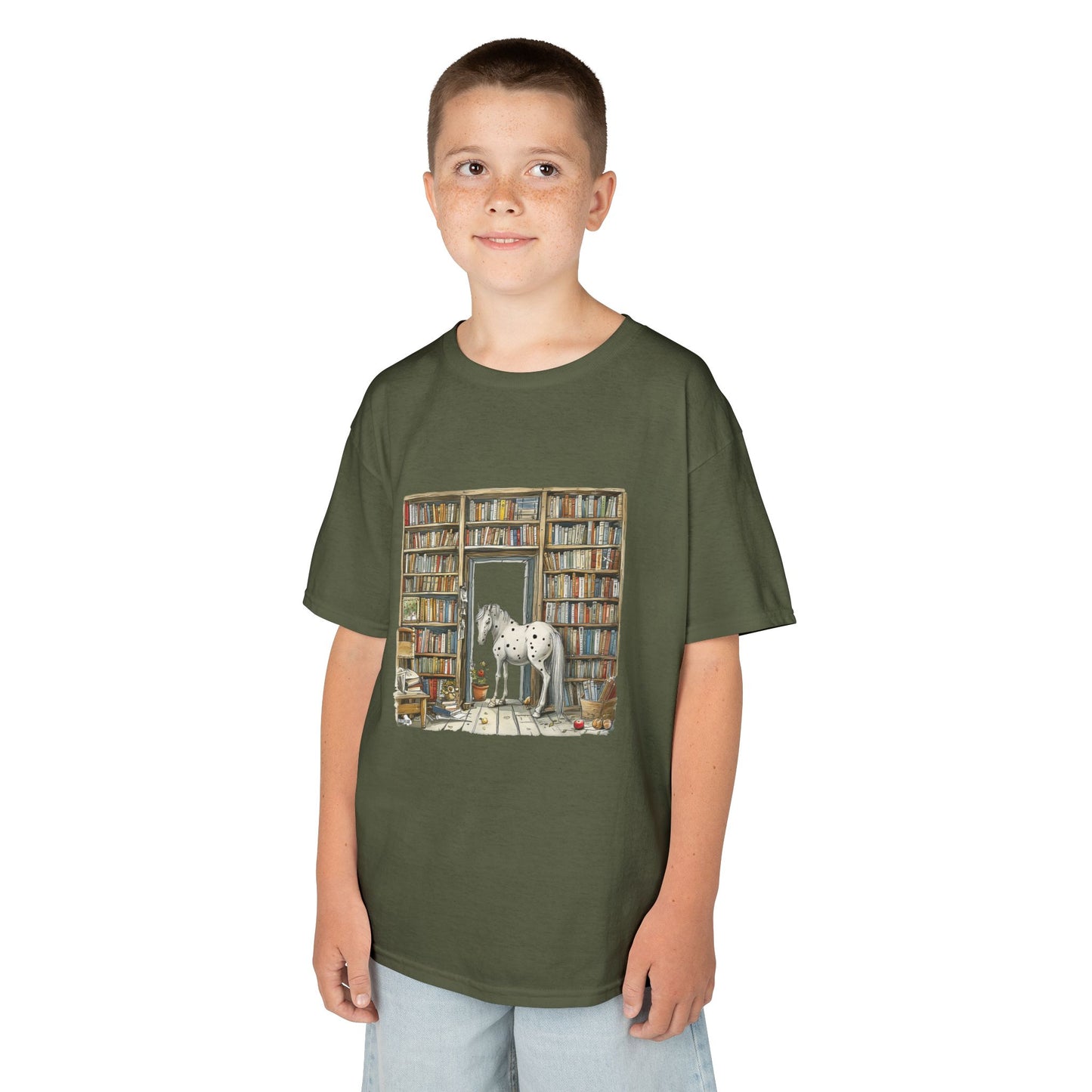 Horse in a Library - Kids T-shirt