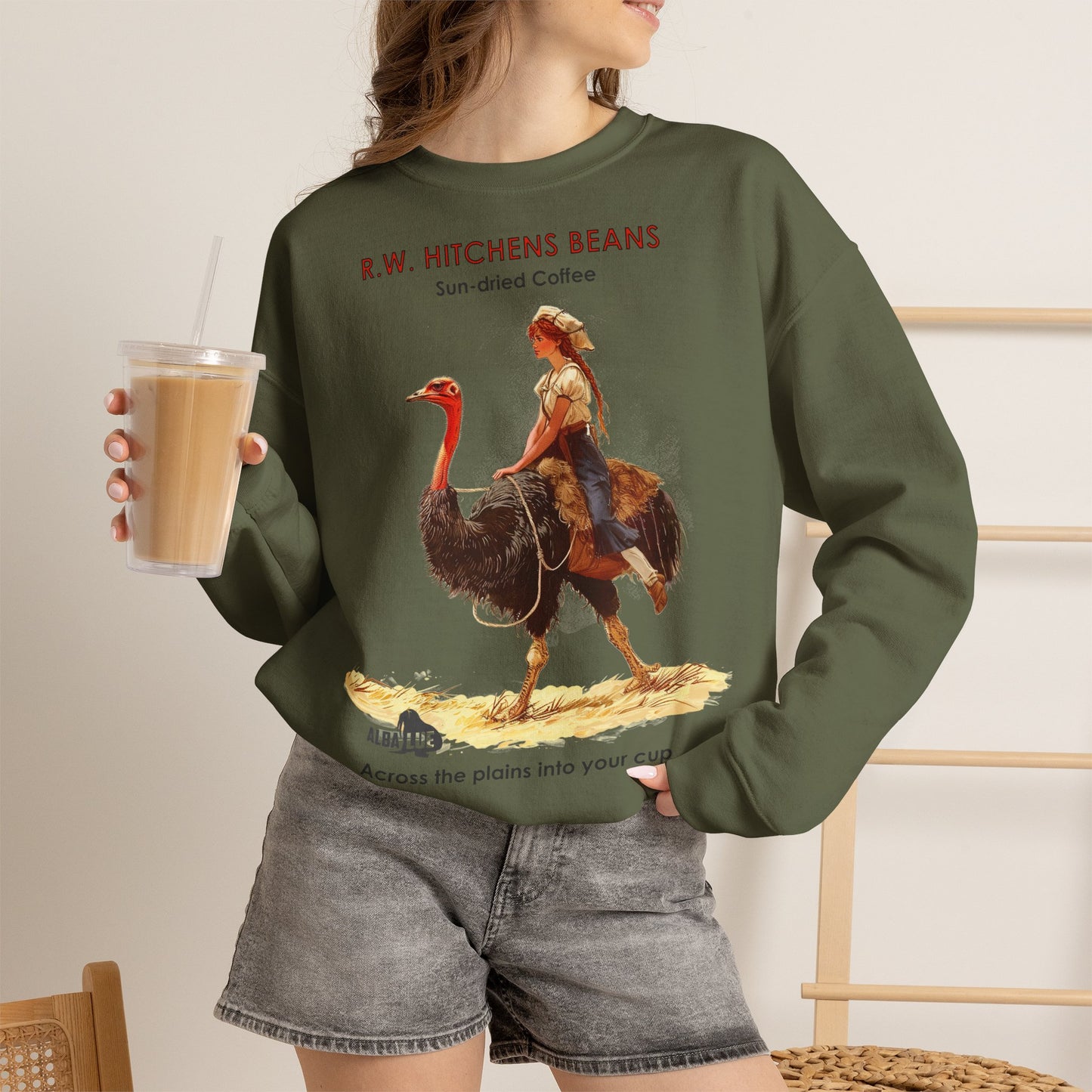 Vintage Ostrich Coffee Ad - Crewneck Sweatshirt