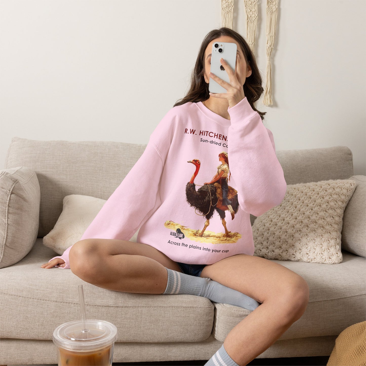 Vintage Ostrich Coffee Ad - Crewneck Sweatshirt