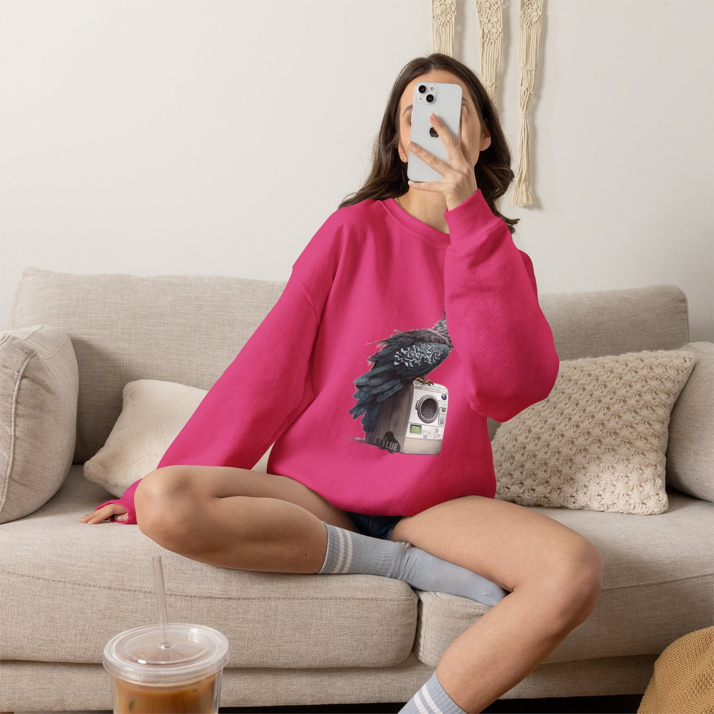 Harpy Eagle Sitting on a Washing Machine  - Crewneck Sweatshirt