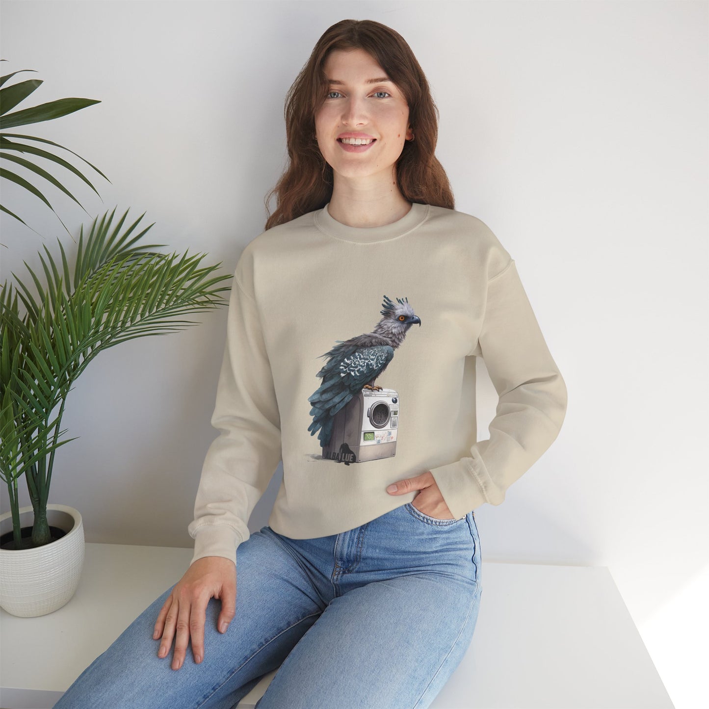 Harpy Eagle Sitting on a Washing Machine  - Crewneck Sweatshirt