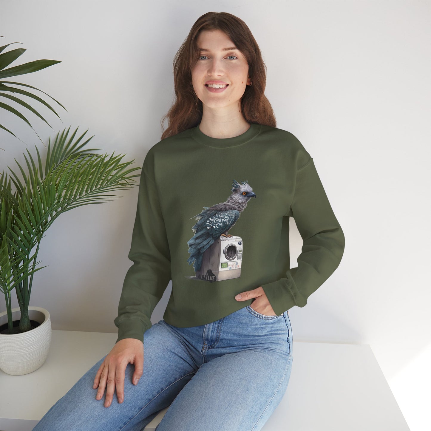 Harpy Eagle Sitting on a Washing Machine  - Crewneck Sweatshirt