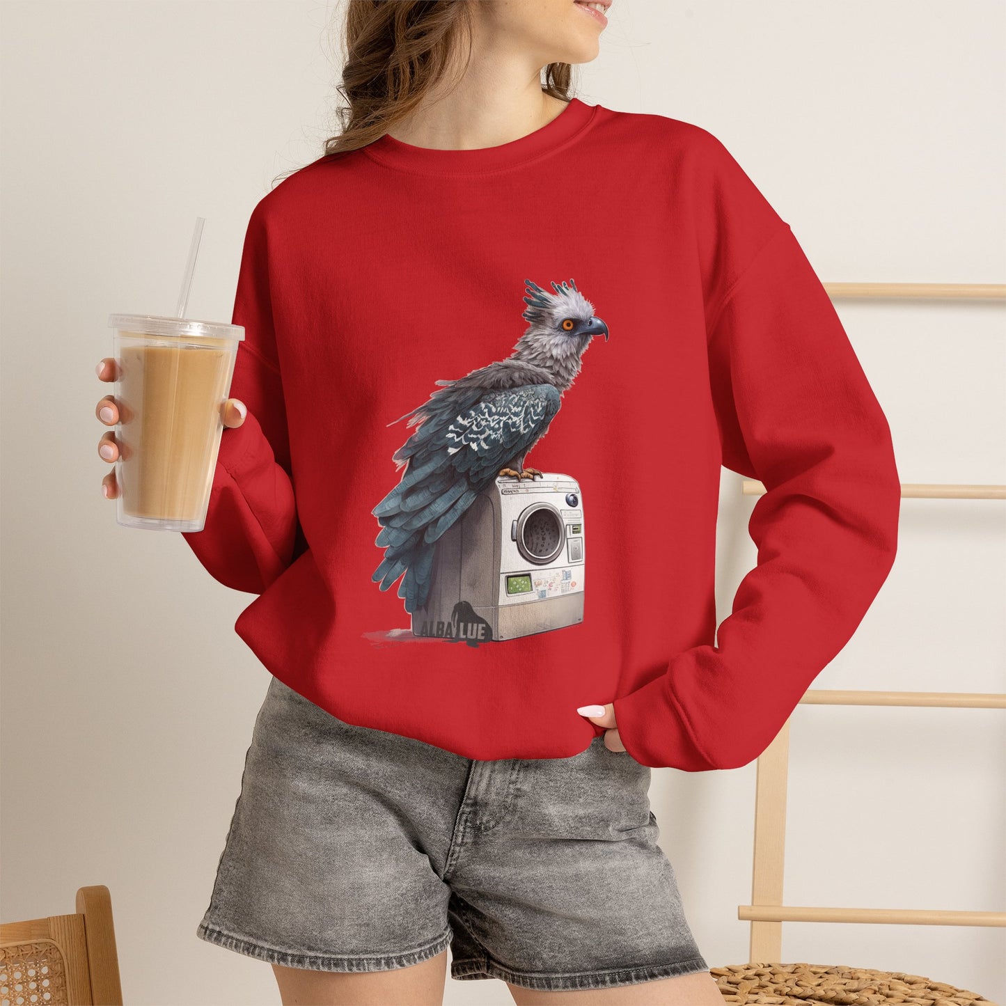 Harpy Eagle Sitting on a Washing Machine  - Crewneck Sweatshirt