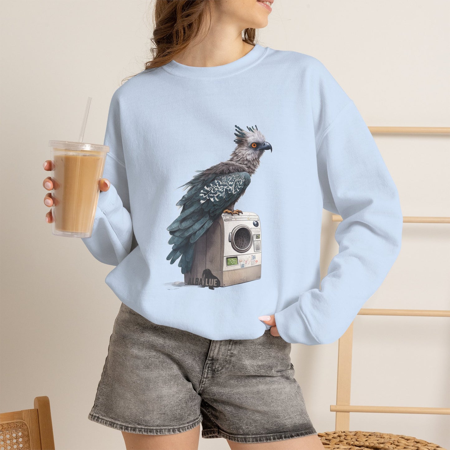 Harpy Eagle Sitting on a Washing Machine  - Crewneck Sweatshirt