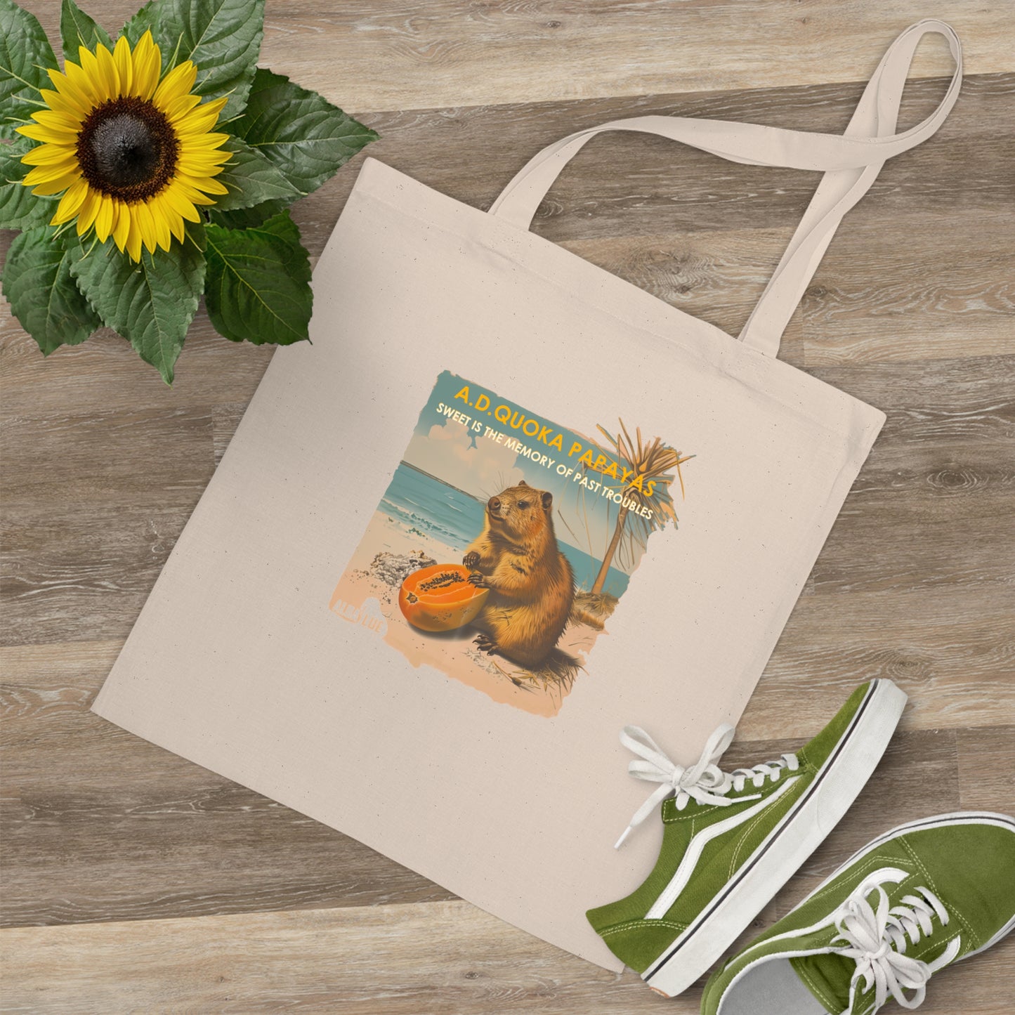 Quokka Beach Vintage Tote Bag – Retro Surfing A.D. Quokka Print