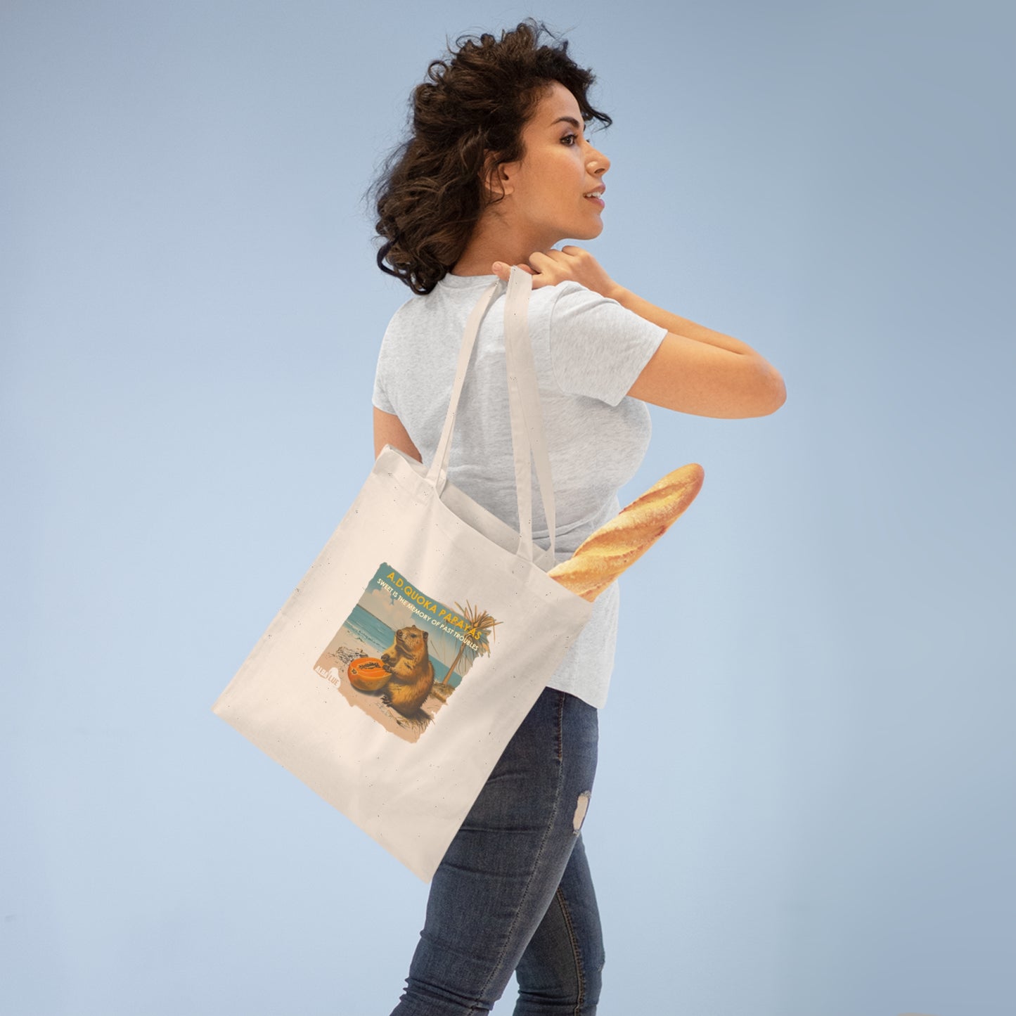 Quokka Beach Vintage Tote Bag – Retro Surfing A.D. Quokka Print