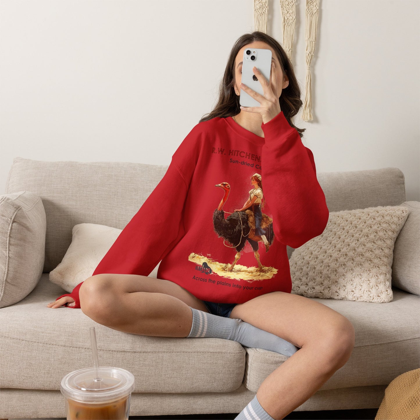 Vintage Ostrich Coffee Ad - Crewneck Sweatshirt