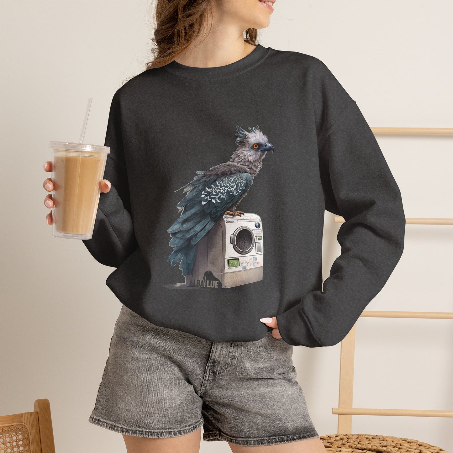 Harpy Eagle Sitting on a Washing Machine  - Crewneck Sweatshirt