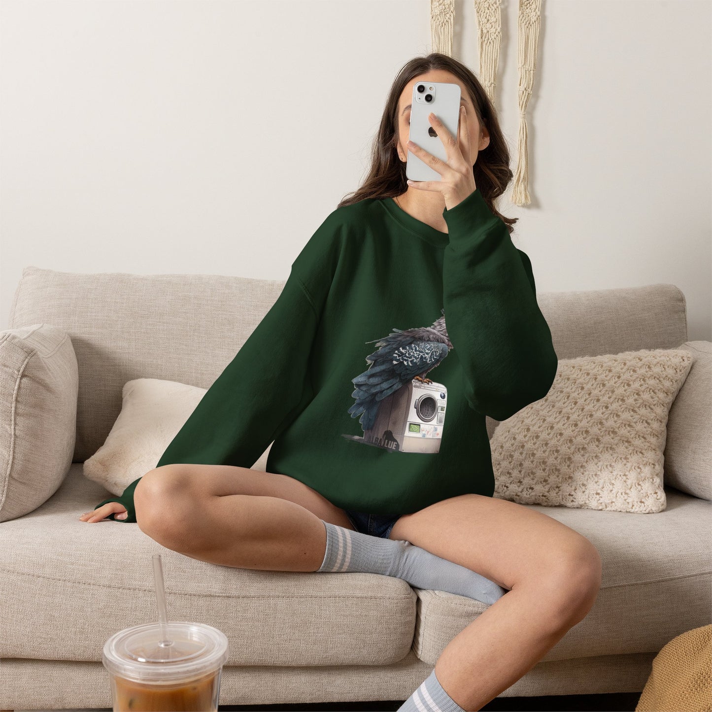 Harpy Eagle Sitting on a Washing Machine  - Crewneck Sweatshirt