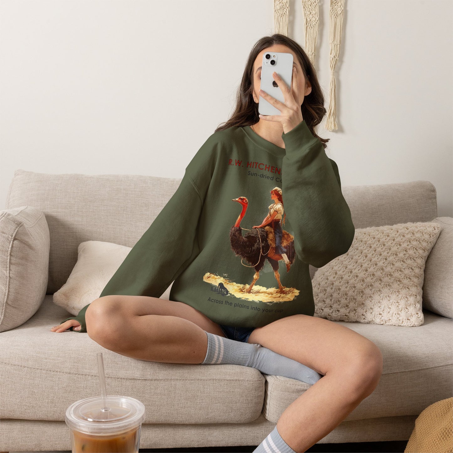 Vintage Ostrich Coffee Ad - Crewneck Sweatshirt