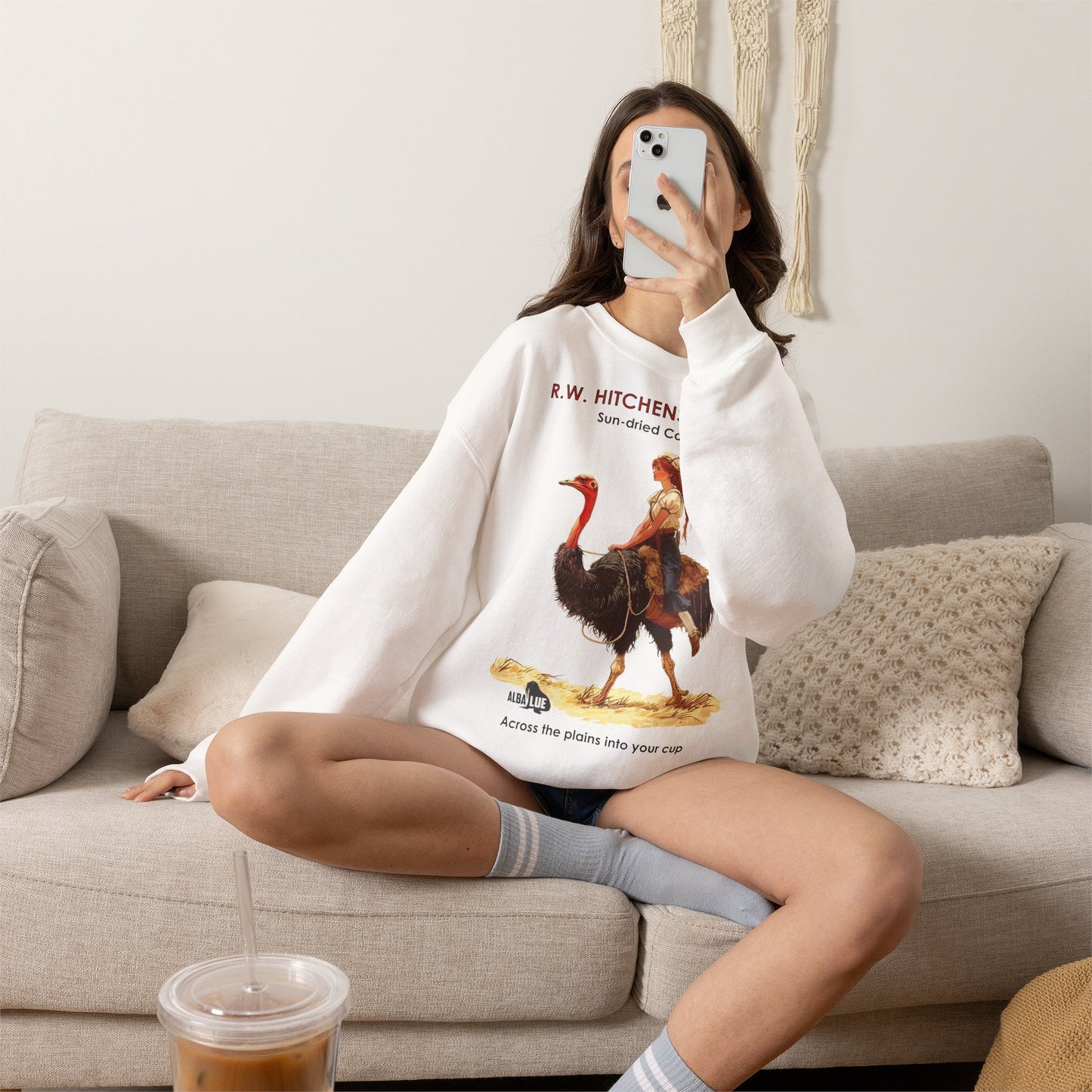 Vintage Ostrich Coffee Ad - Crewneck Sweatshirt