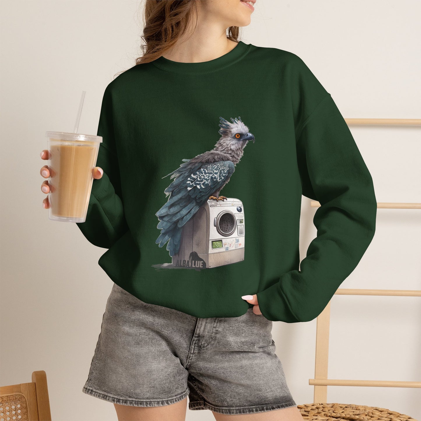 Harpy Eagle Sitting on a Washing Machine  - Crewneck Sweatshirt