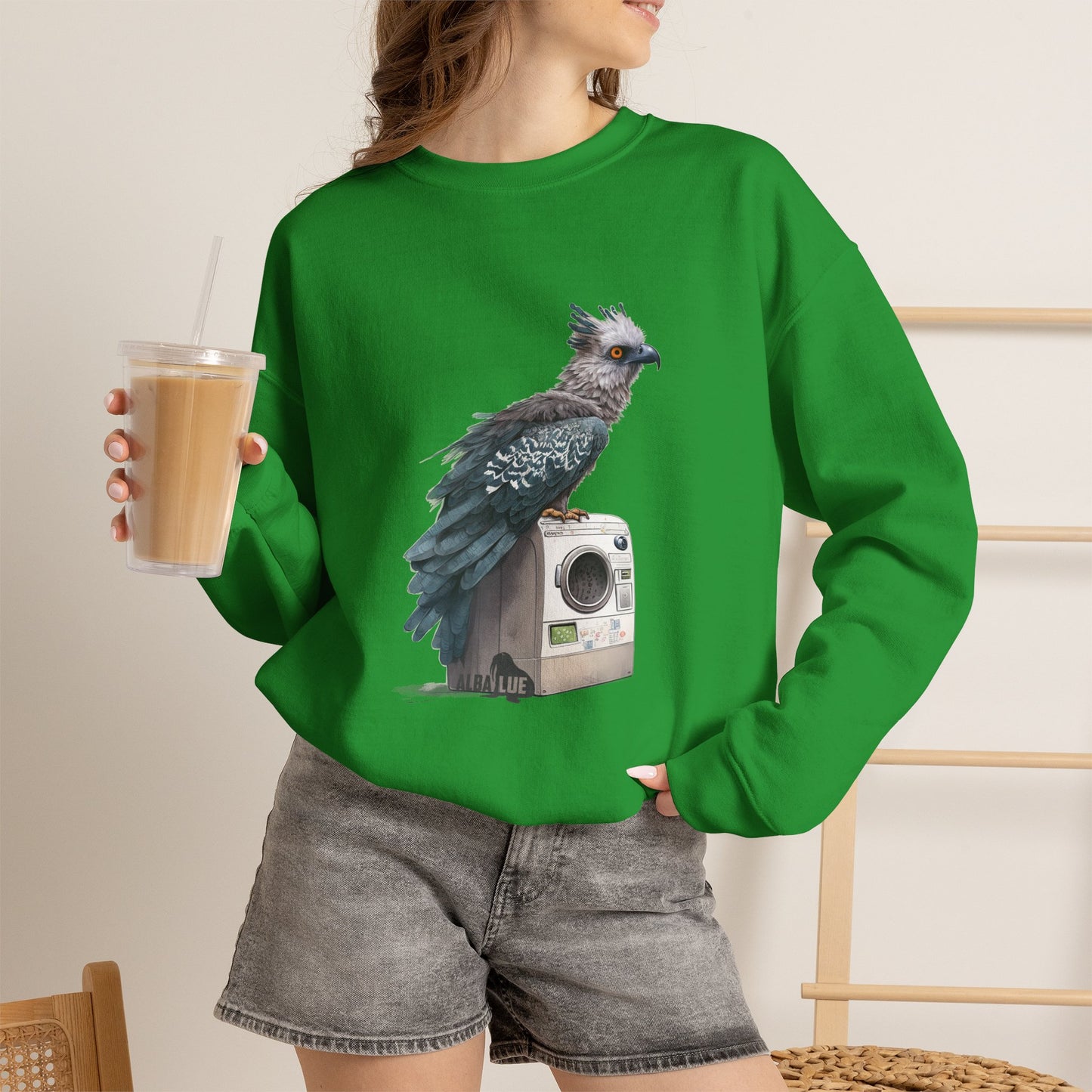 Harpy Eagle Sitting on a Washing Machine  - Crewneck Sweatshirt