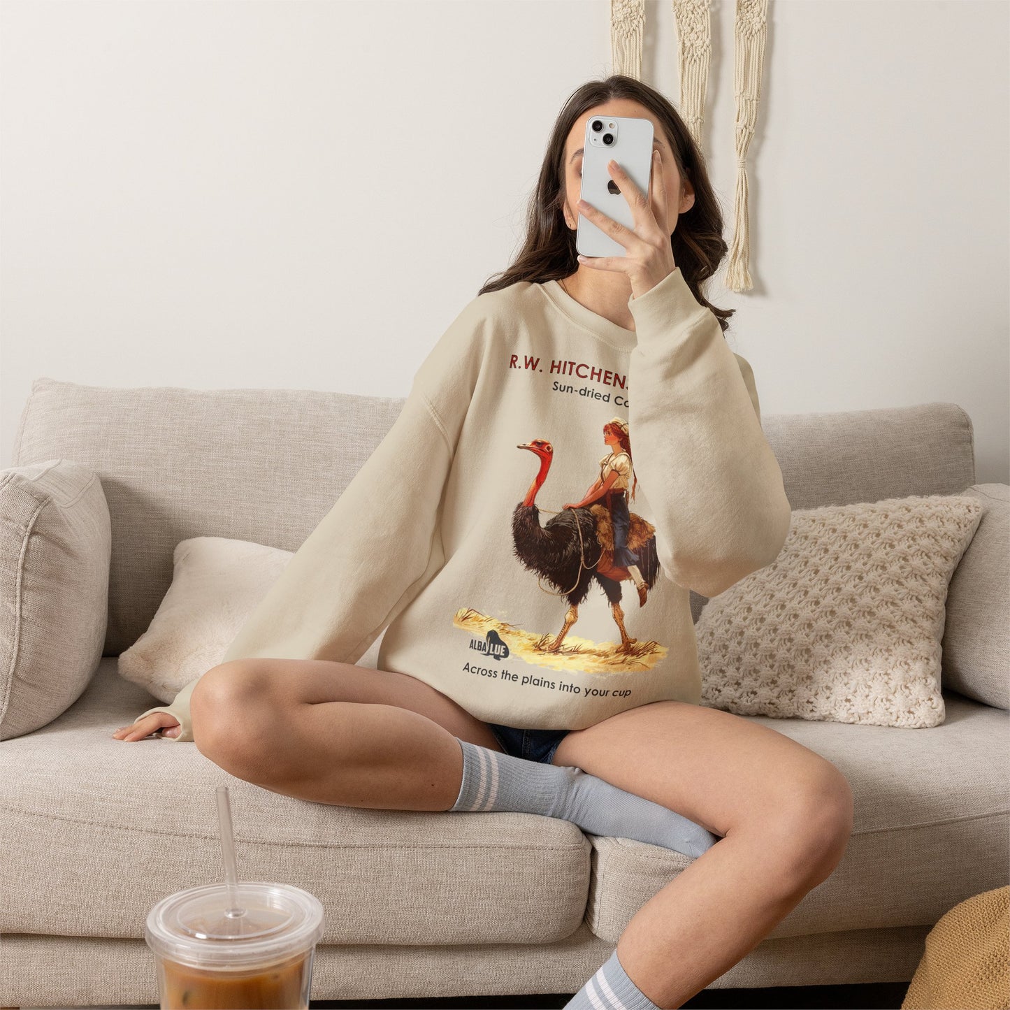 Vintage Ostrich Coffee Ad - Crewneck Sweatshirt