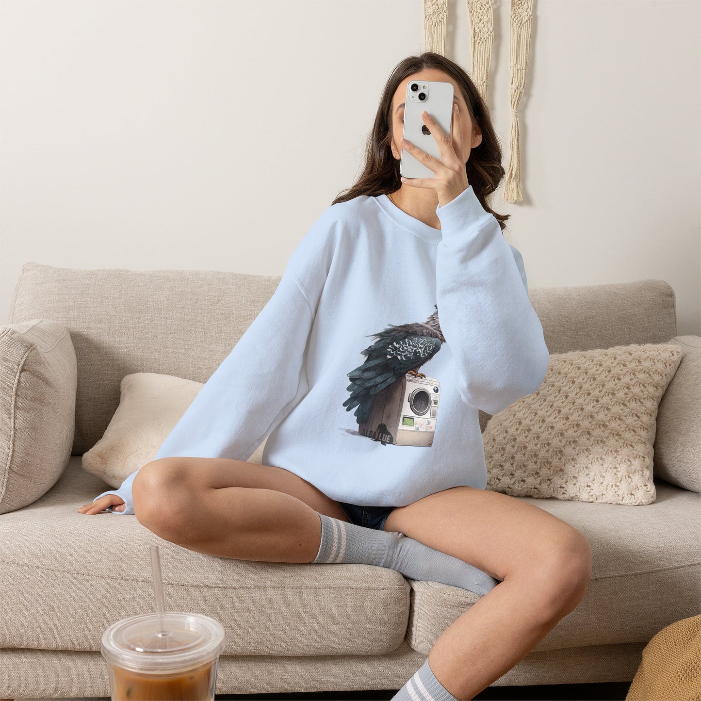 Harpy Eagle Sitting on a Washing Machine  - Crewneck Sweatshirt