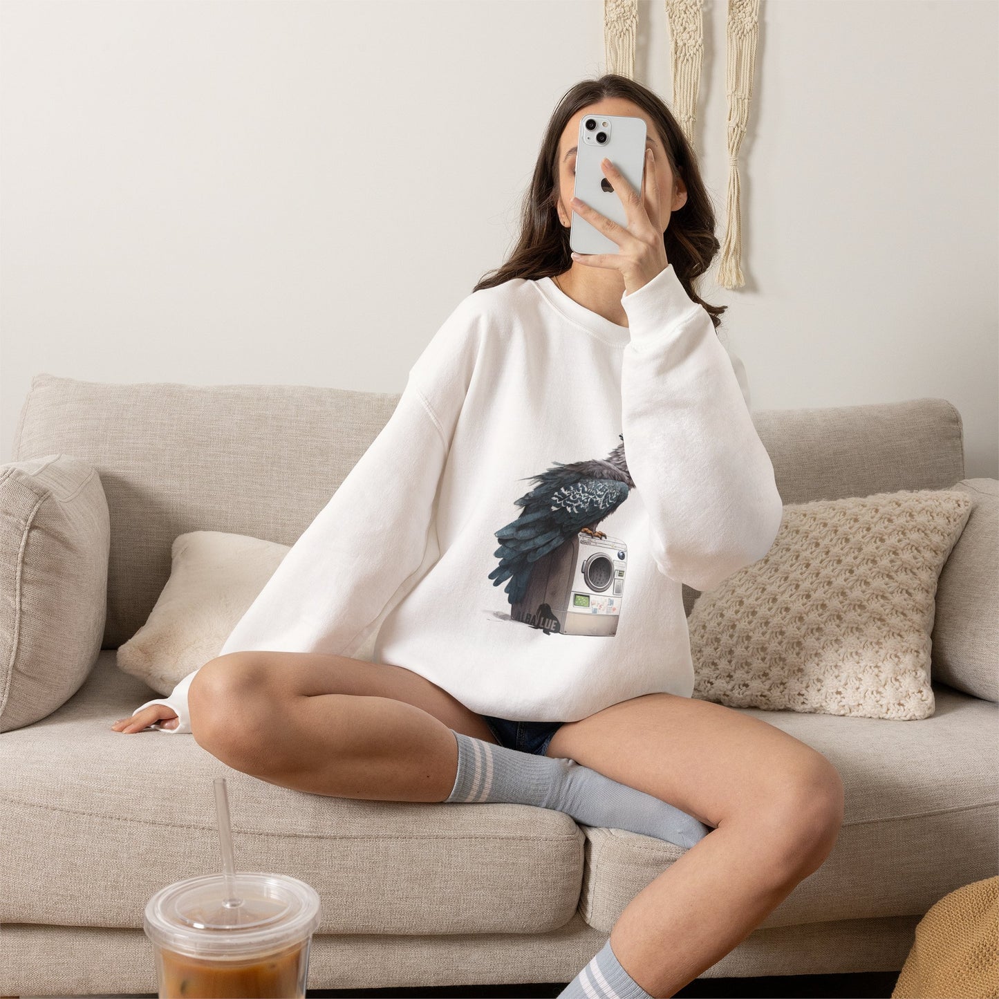 Harpy Eagle Sitting on a Washing Machine  - Crewneck Sweatshirt