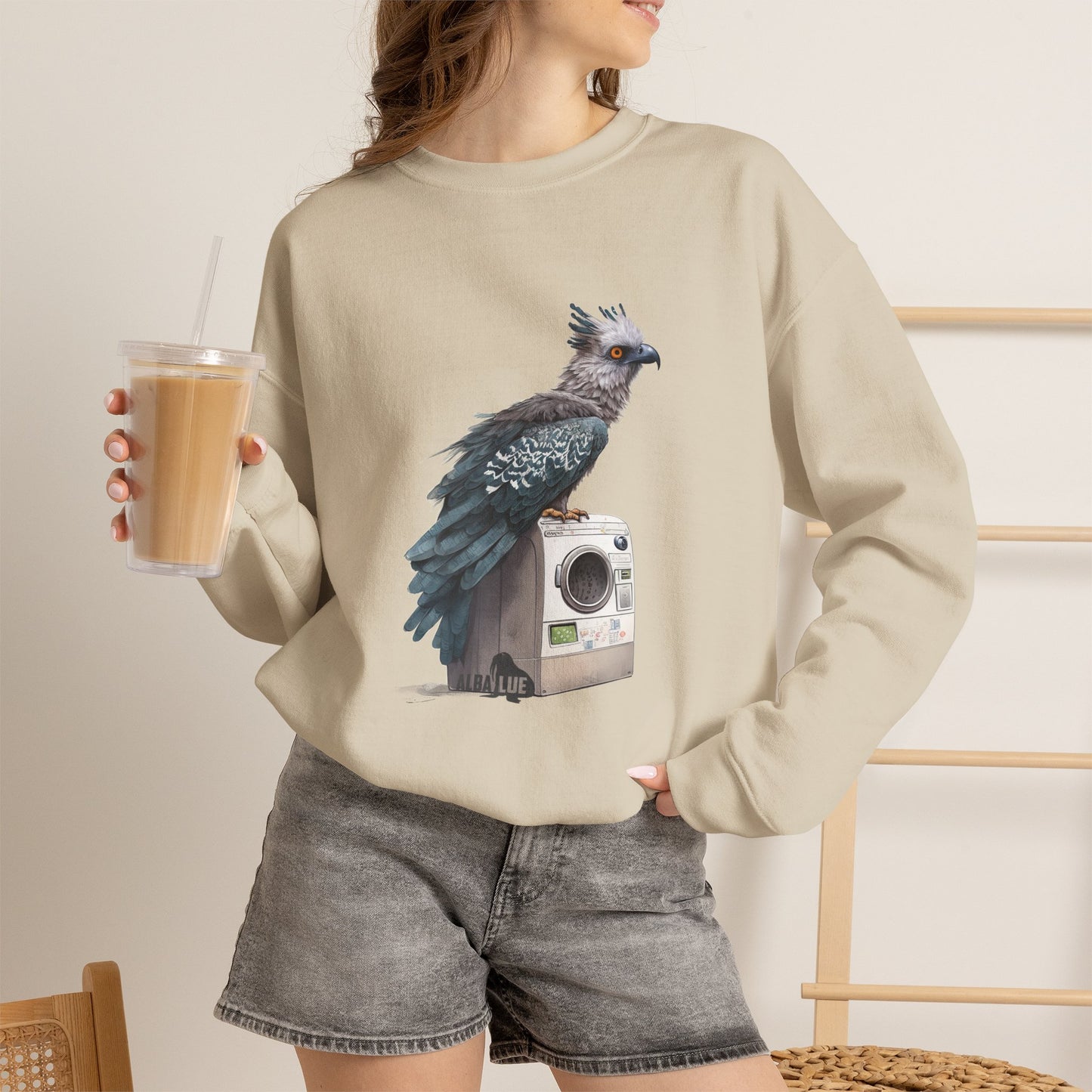 Harpy Eagle Sitting on a Washing Machine  - Crewneck Sweatshirt