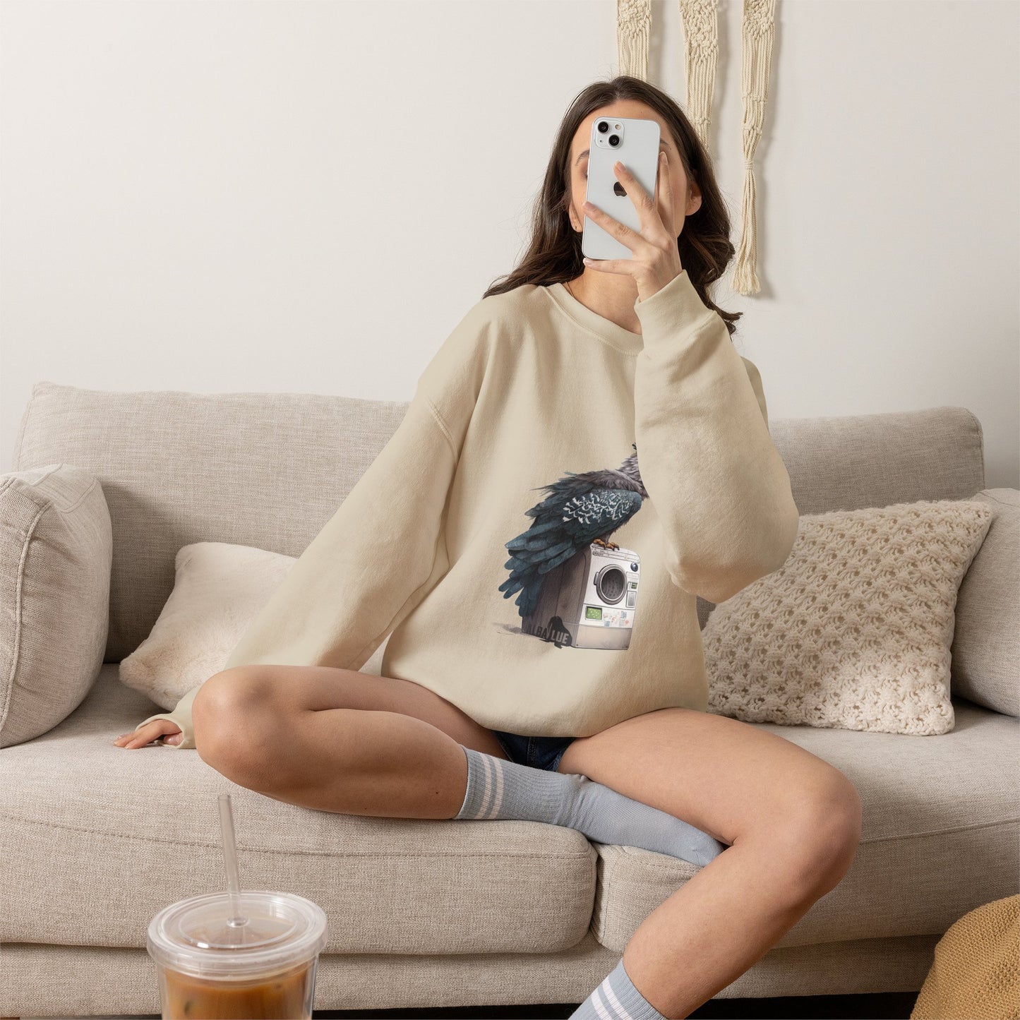 Harpy Eagle Sitting on a Washing Machine  - Crewneck Sweatshirt
