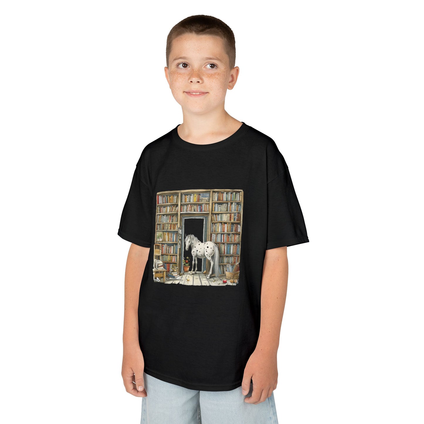 Horse in a Library - Kids T-shirt