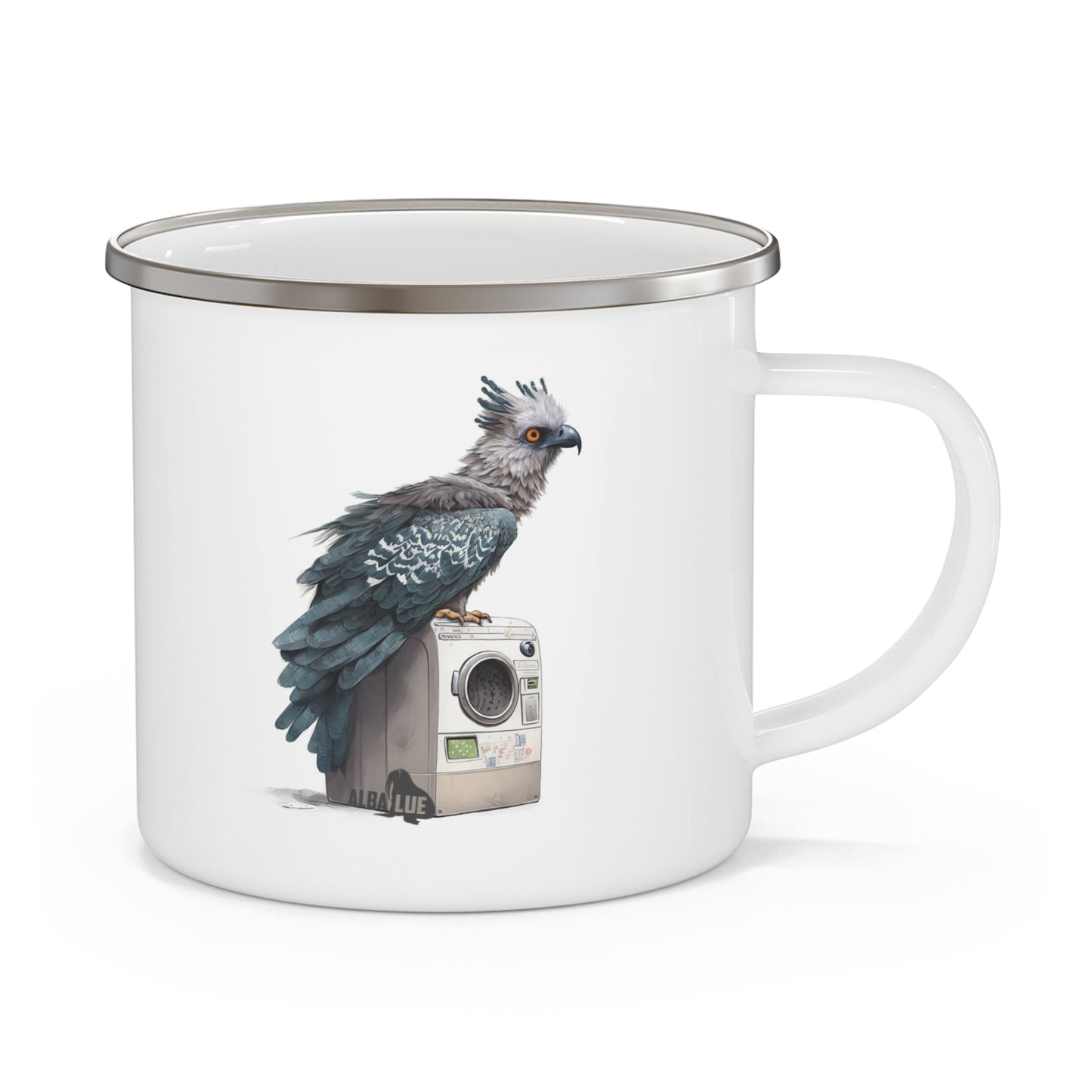 Harpy Eagle Sitting on a Washing Machine - Enamel Camping Mug