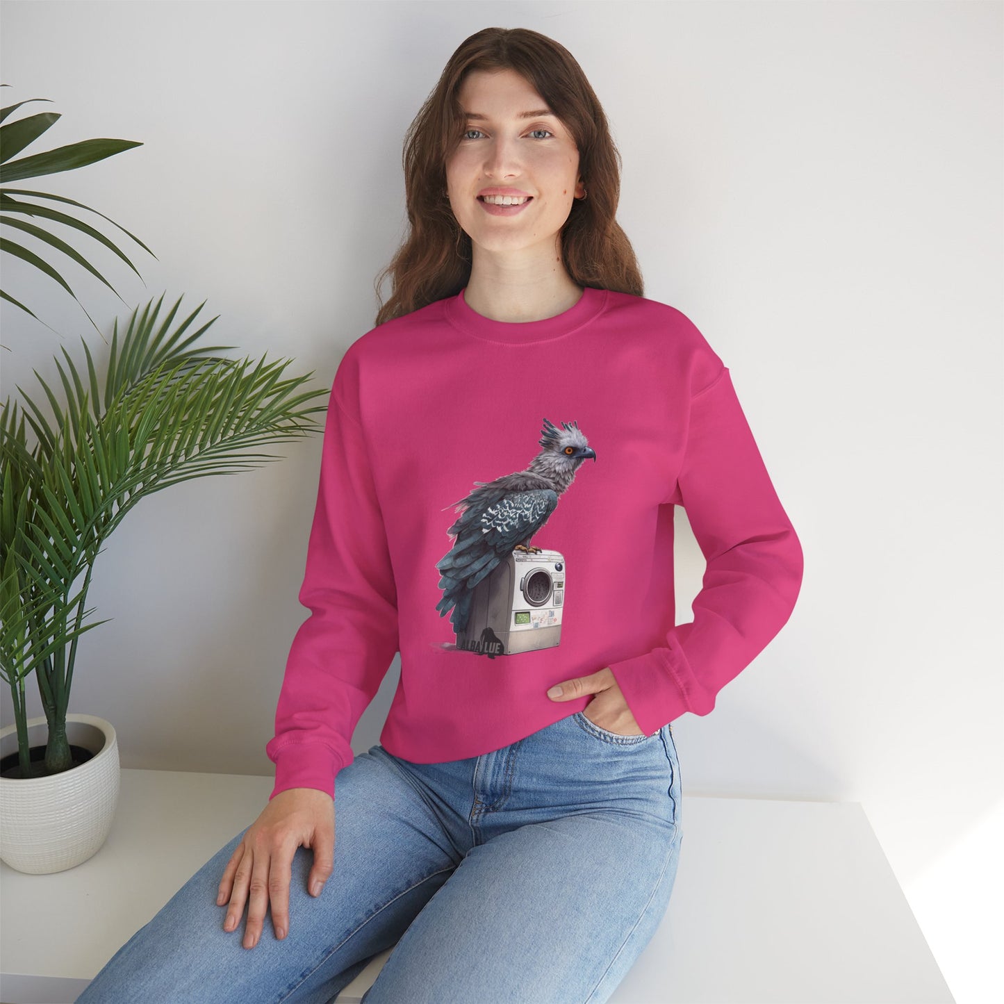 Harpy Eagle Sitting on a Washing Machine  - Crewneck Sweatshirt