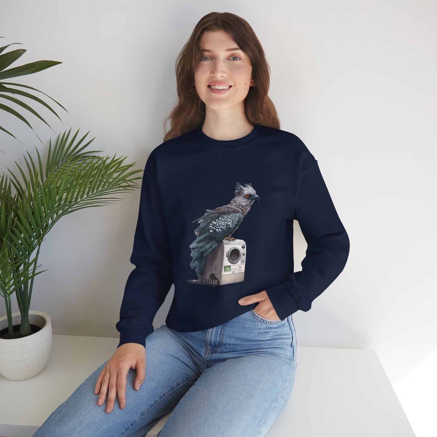 Harpy Eagle Sitting on a Washing Machine  - Crewneck Sweatshirt
