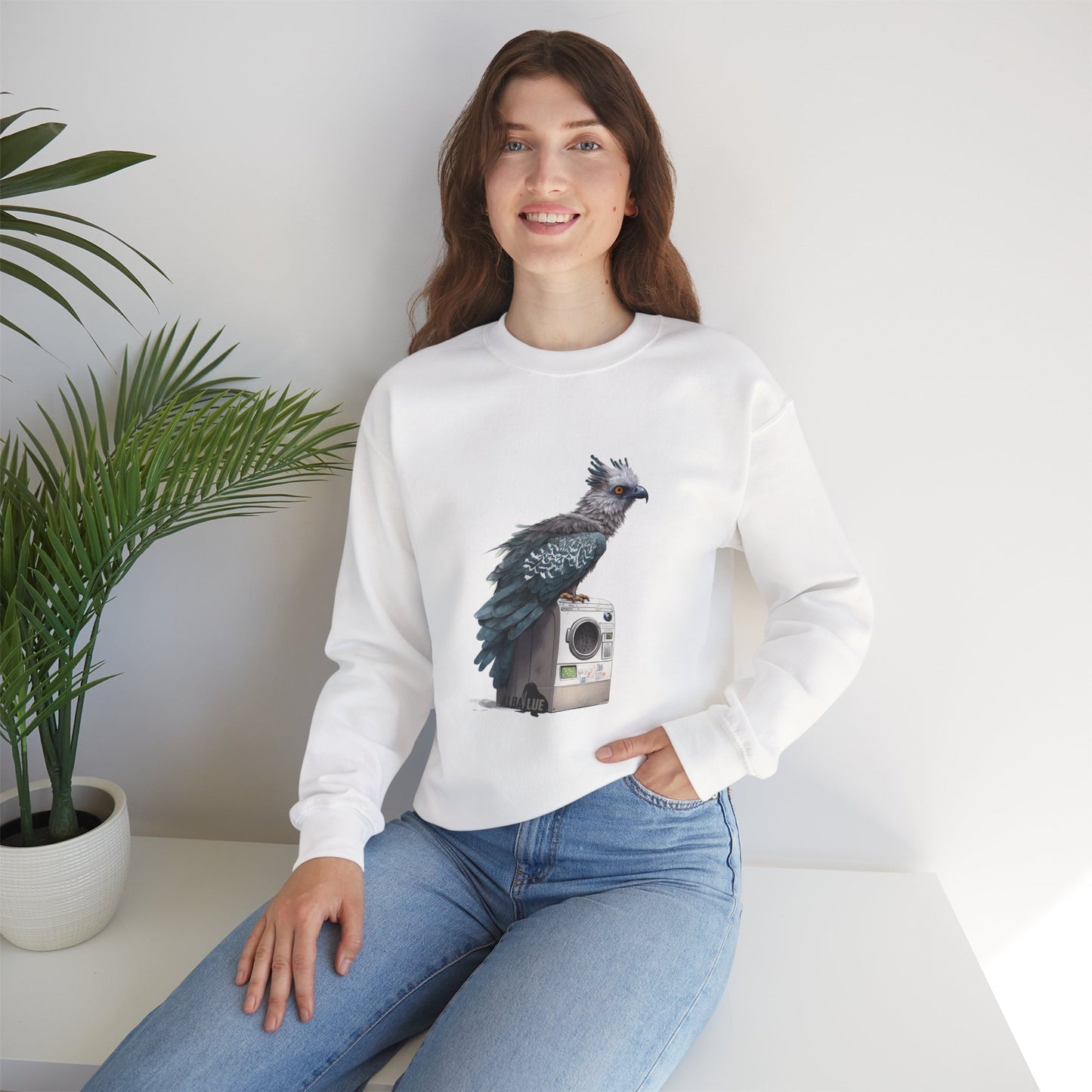 Harpy Eagle Sitting on a Washing Machine  - Crewneck Sweatshirt
