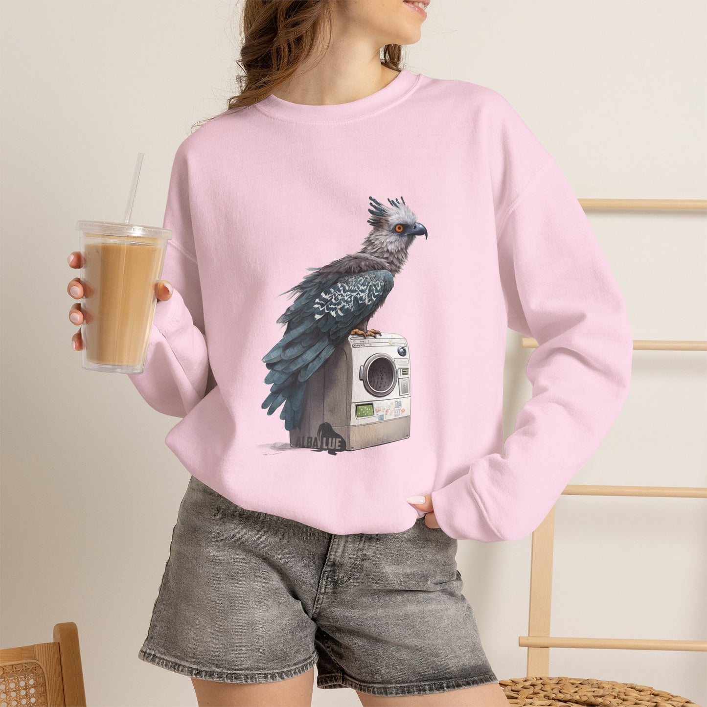 Harpy Eagle Sitting on a Washing Machine  - Crewneck Sweatshirt