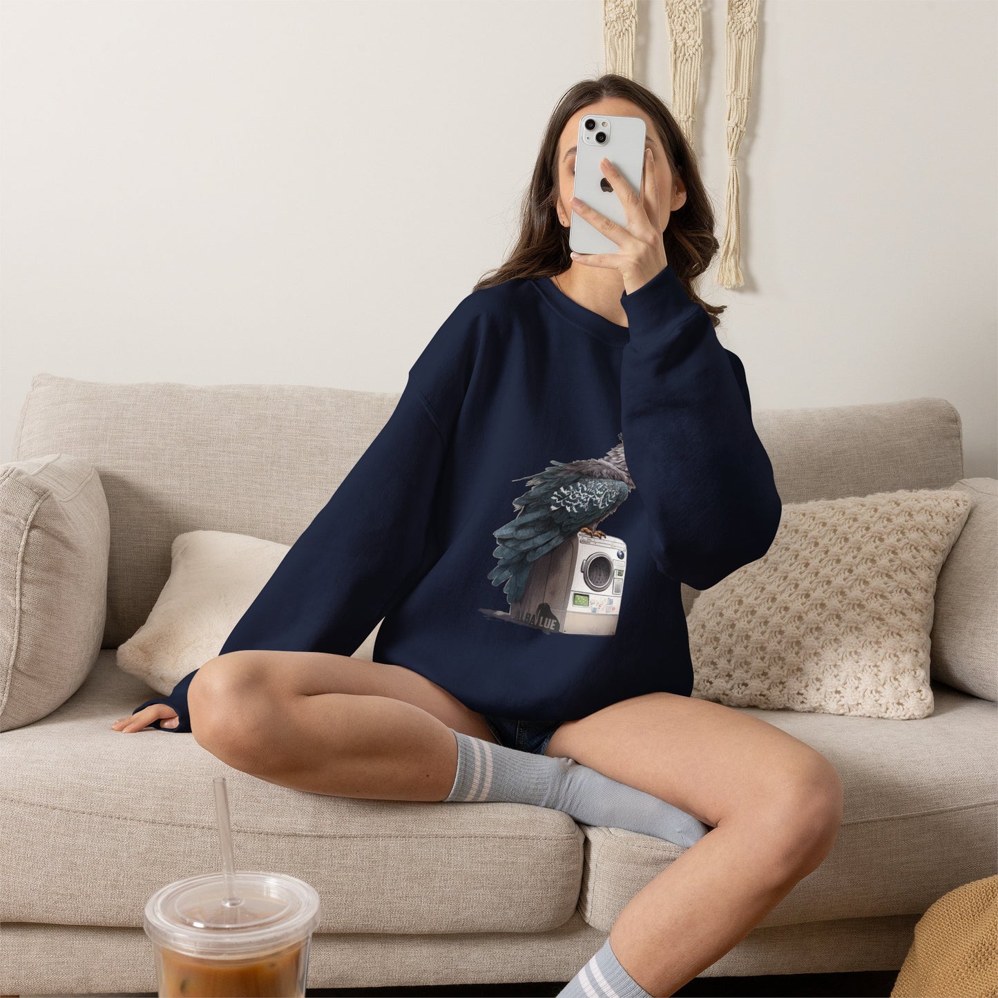 Harpy Eagle Sitting on a Washing Machine  - Crewneck Sweatshirt