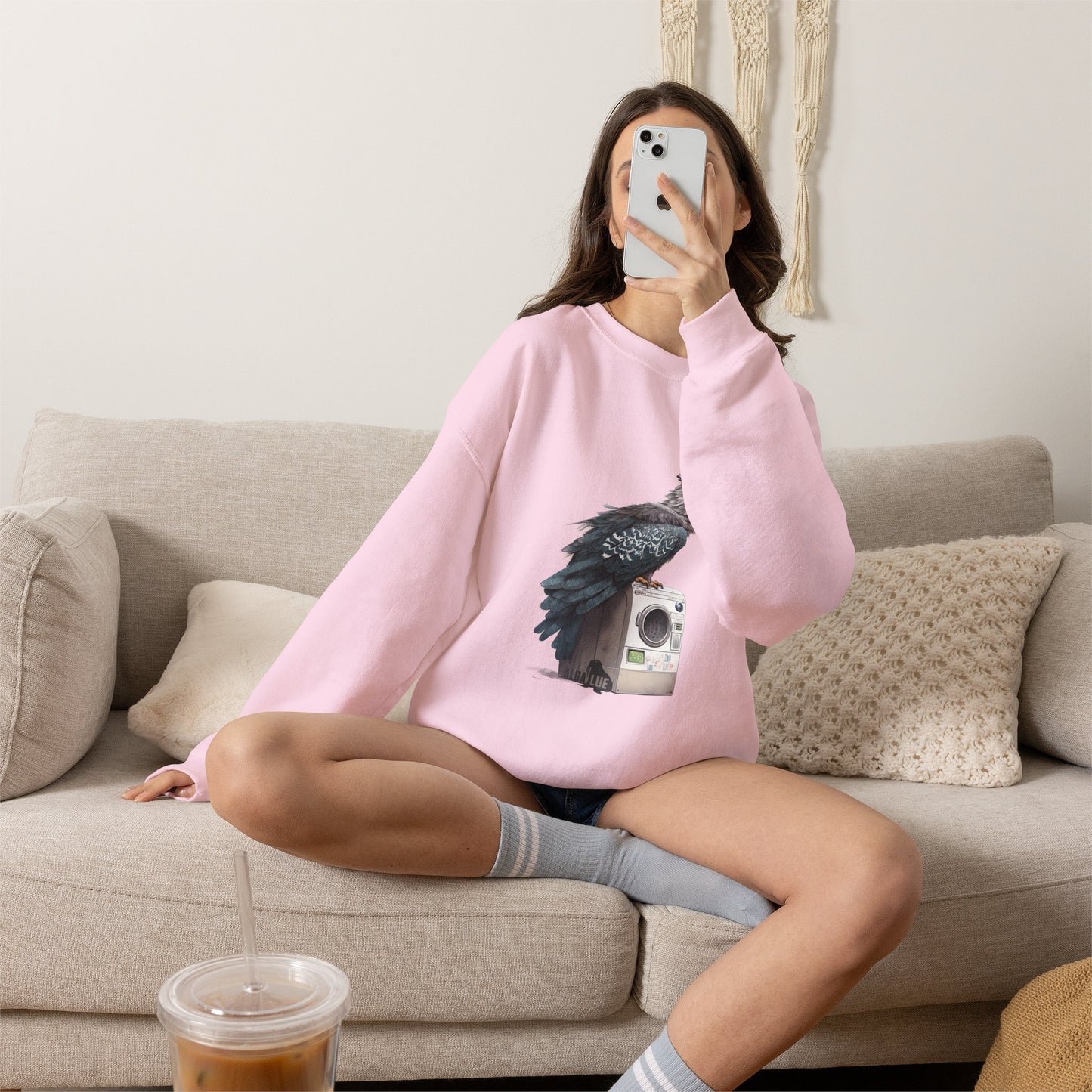Harpy Eagle Sitting on a Washing Machine  - Crewneck Sweatshirt