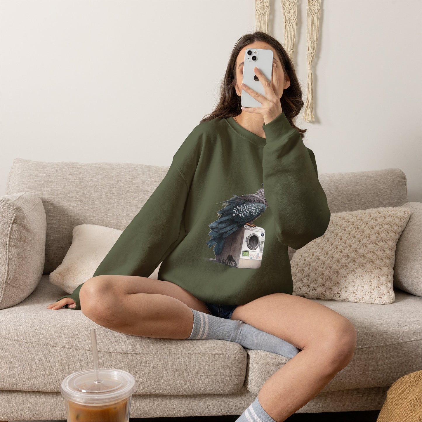 Harpy Eagle Sitting on a Washing Machine  - Crewneck Sweatshirt