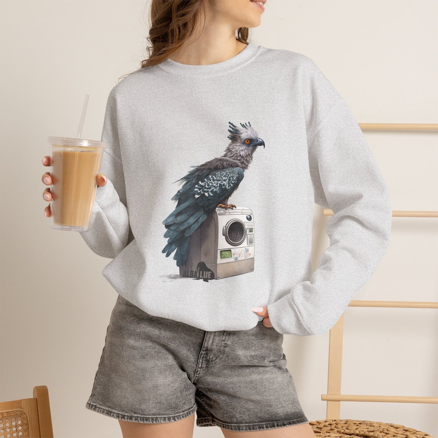 Harpy Eagle Sitting on a Washing Machine  - Crewneck Sweatshirt