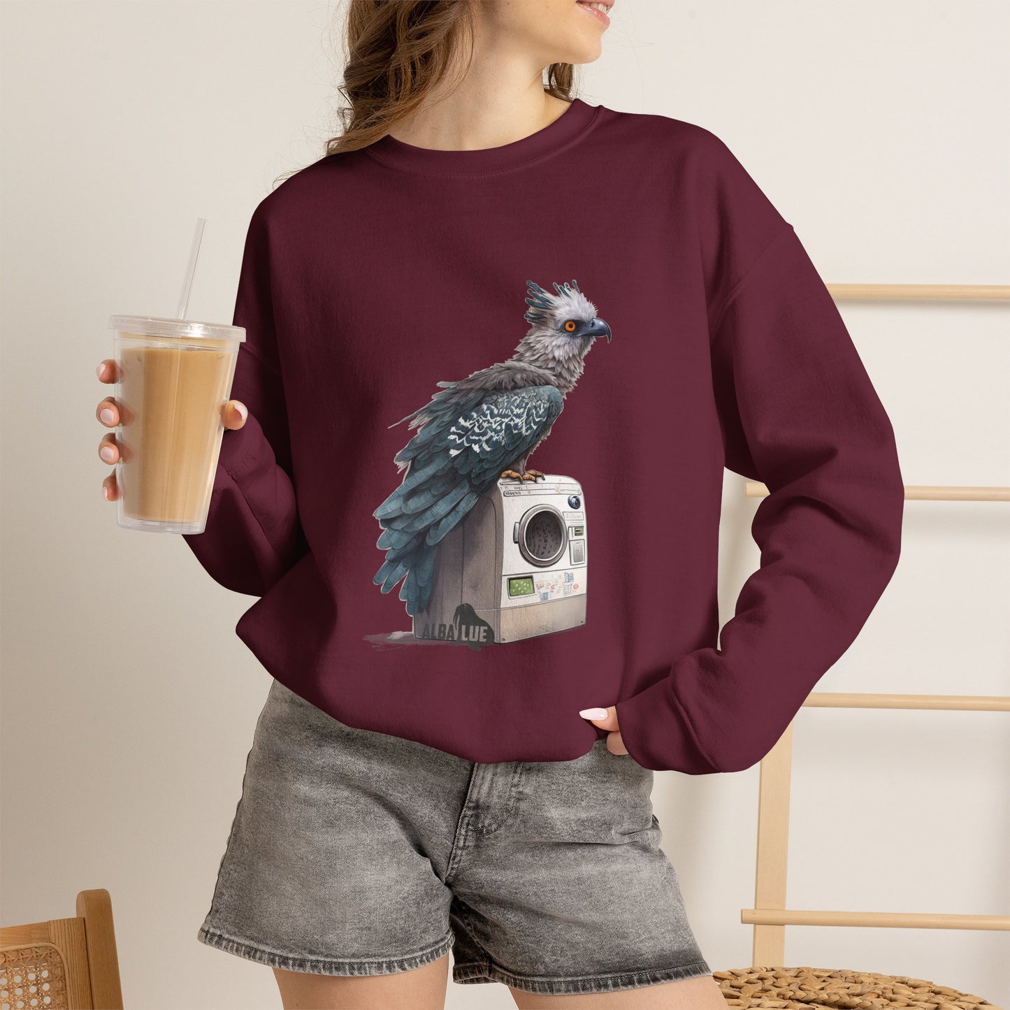 Harpy Eagle Sitting on a Washing Machine  - Crewneck Sweatshirt