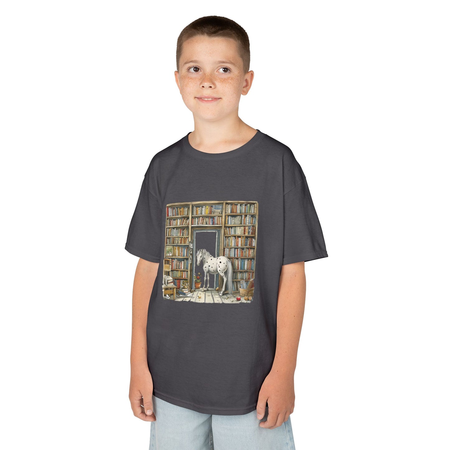Horse in a Library - Kids T-shirt