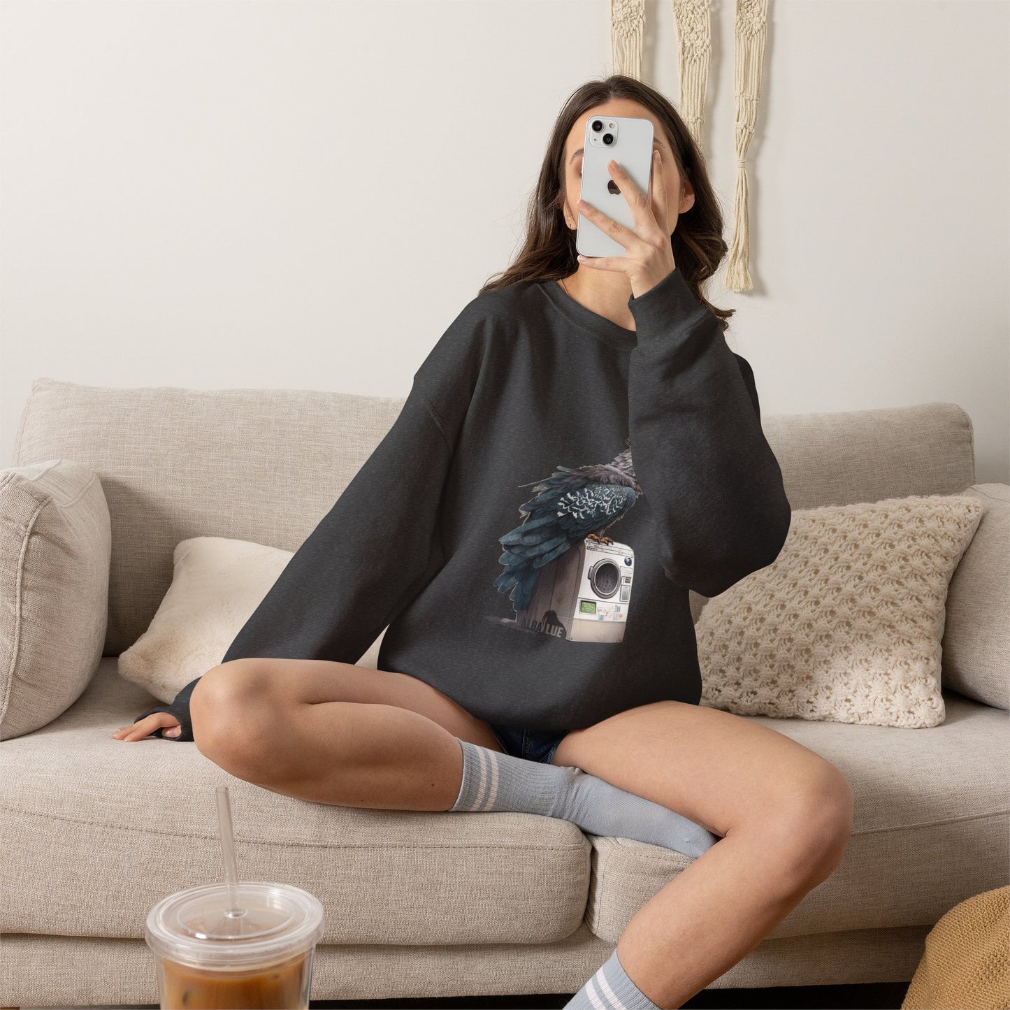 Harpy Eagle Sitting on a Washing Machine  - Crewneck Sweatshirt