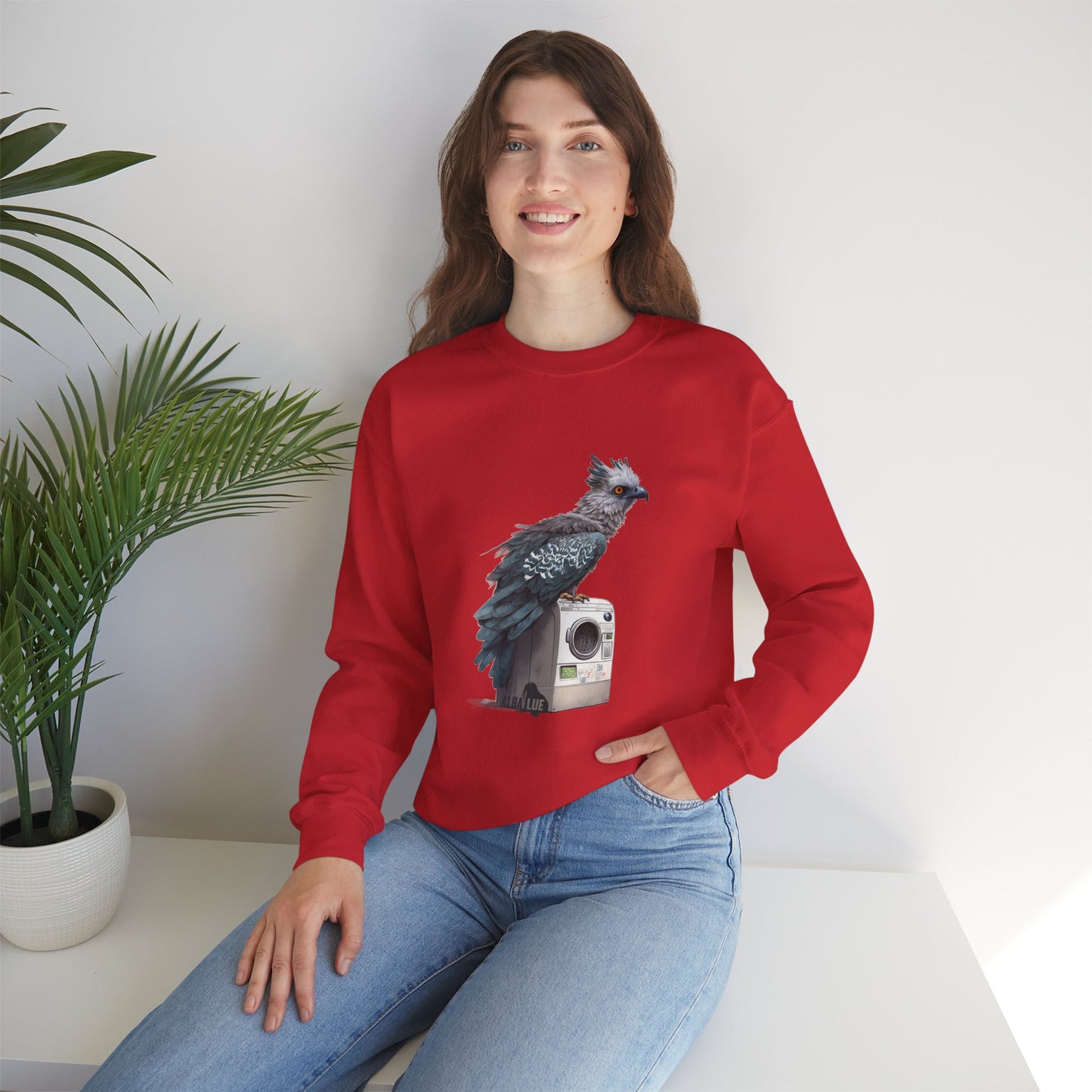 Harpy Eagle Sitting on a Washing Machine  - Crewneck Sweatshirt