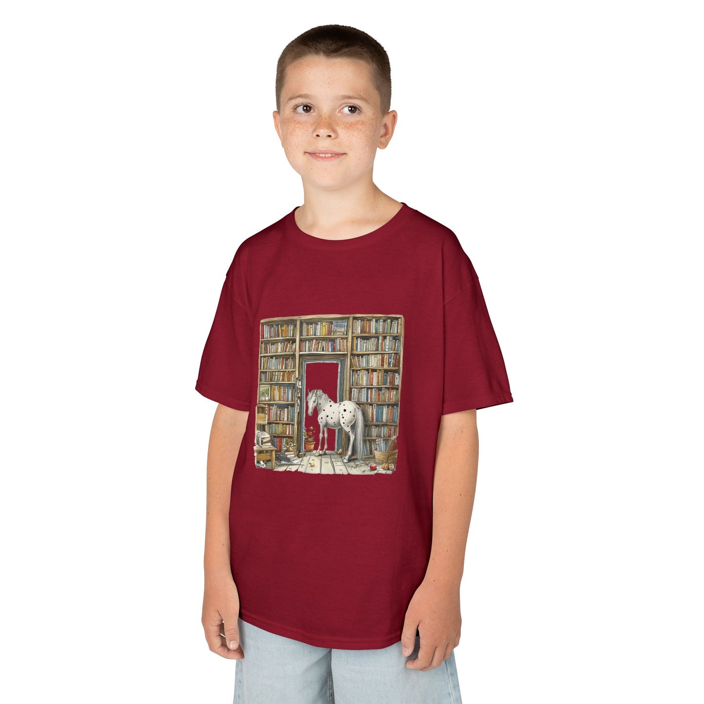 Horse in a Library - Kids T-shirt