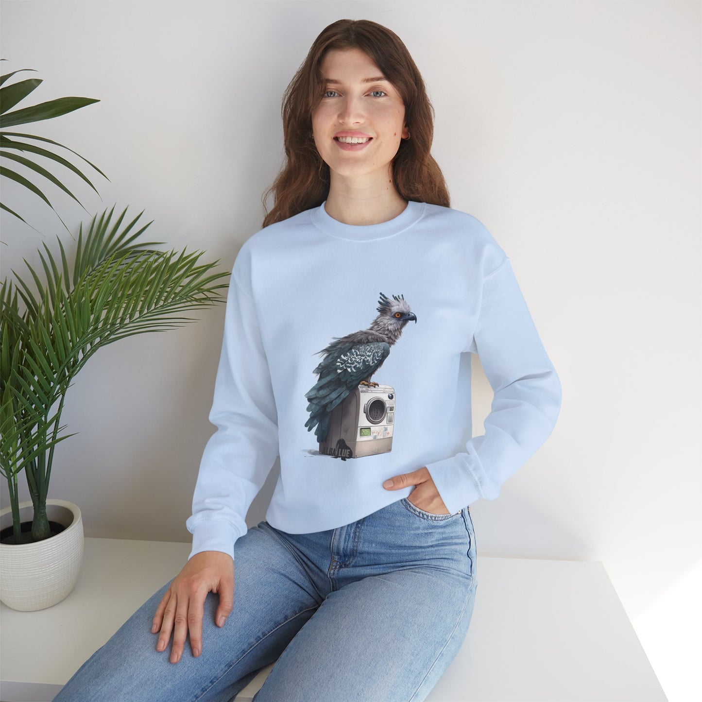 Harpy Eagle Sitting on a Washing Machine  - Crewneck Sweatshirt