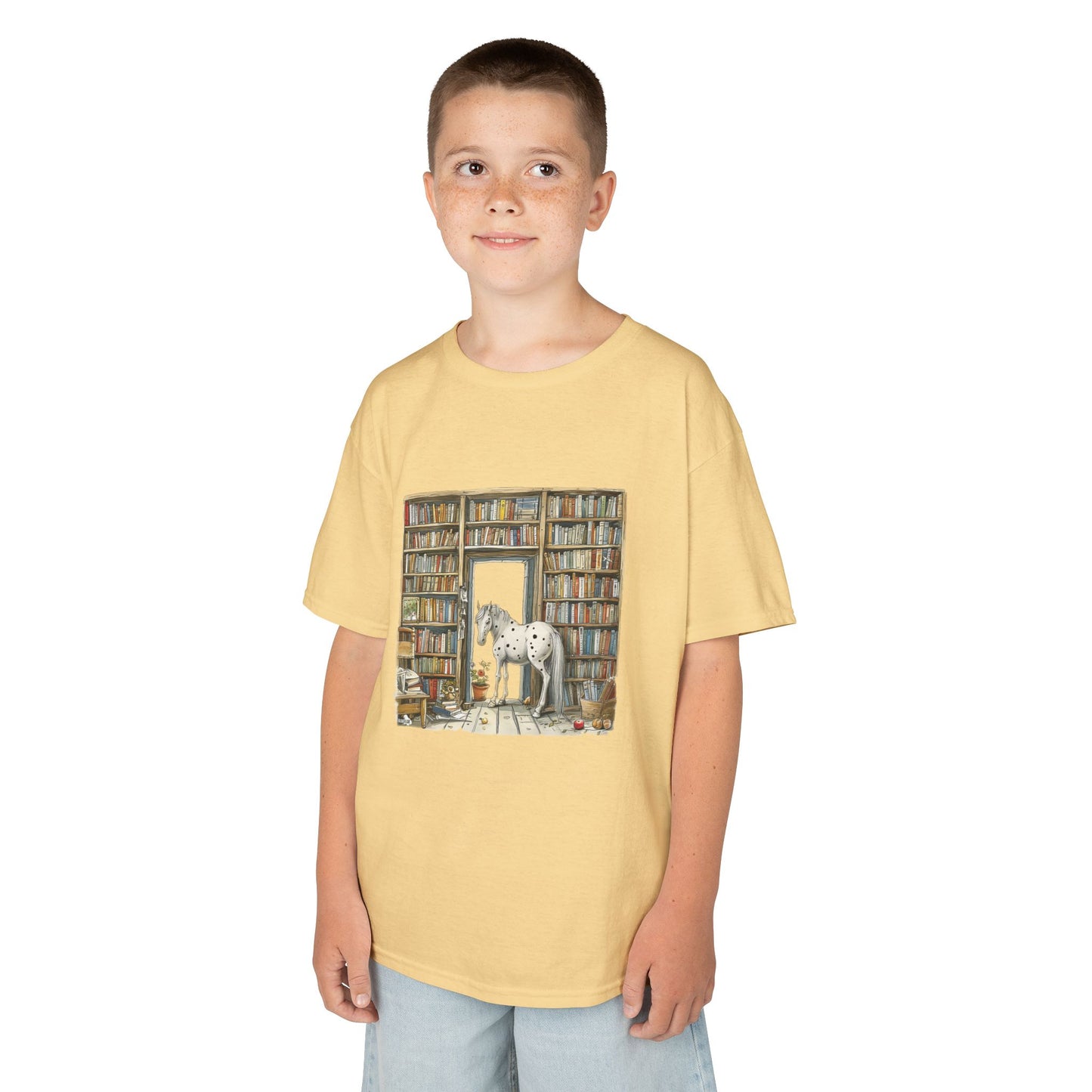 Horse in a Library - Kids T-shirt