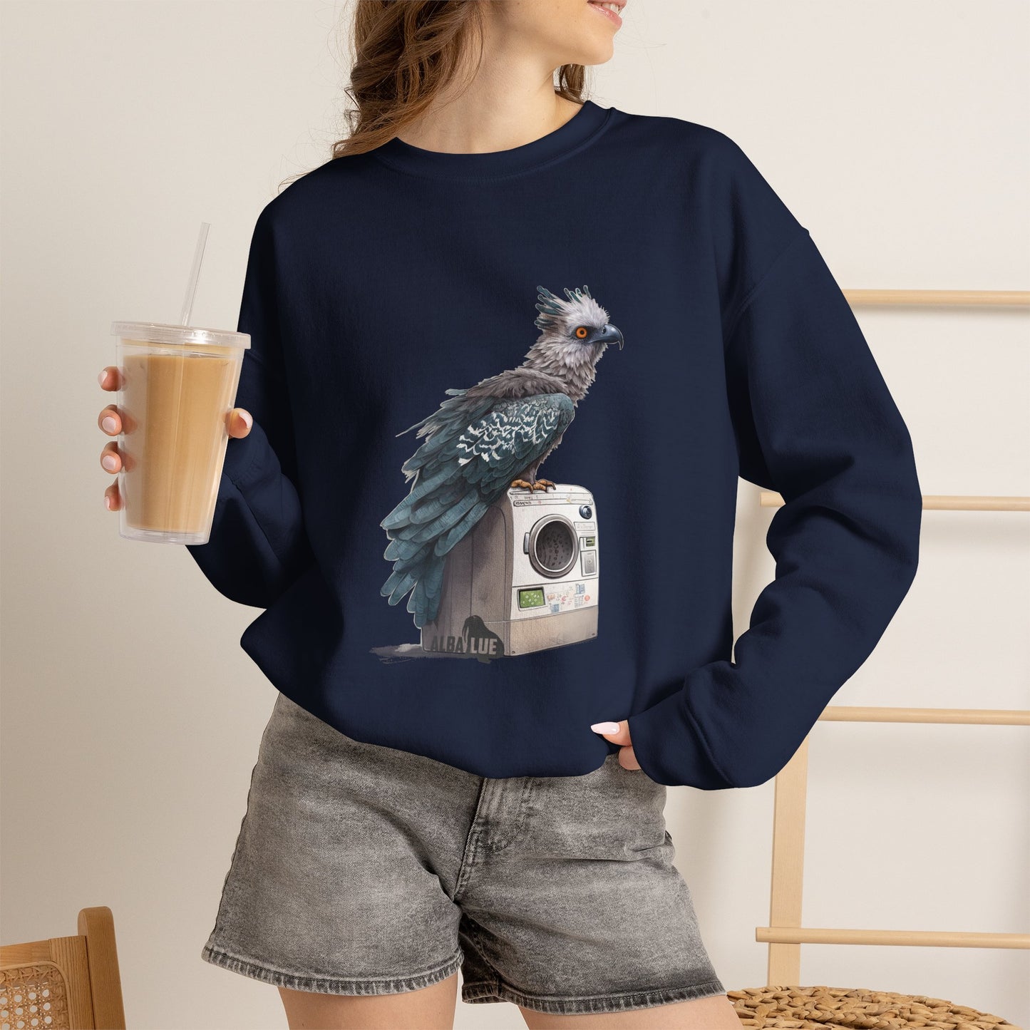 Harpy Eagle Sitting on a Washing Machine  - Crewneck Sweatshirt