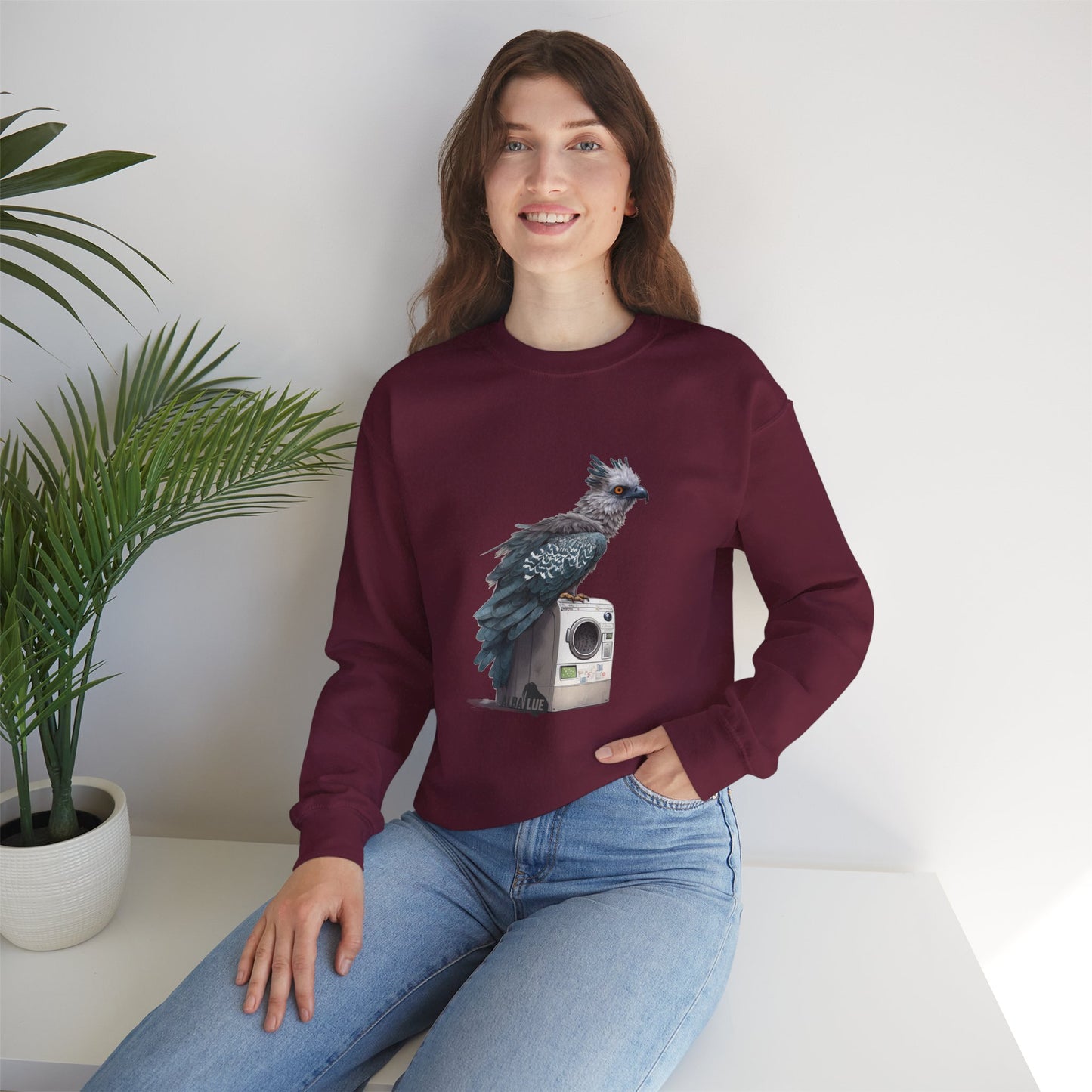 Harpy Eagle Sitting on a Washing Machine  - Crewneck Sweatshirt