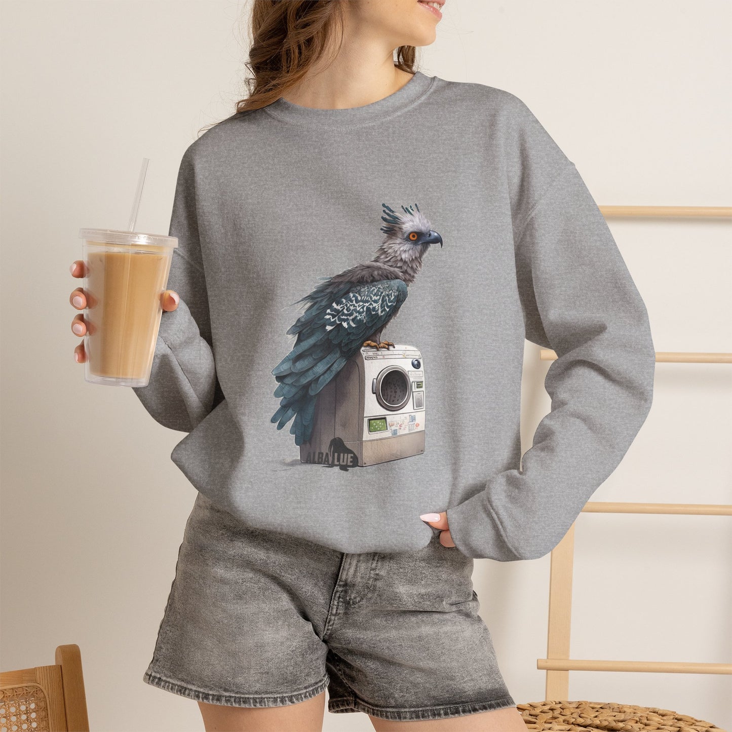 Harpy Eagle Sitting on a Washing Machine  - Crewneck Sweatshirt