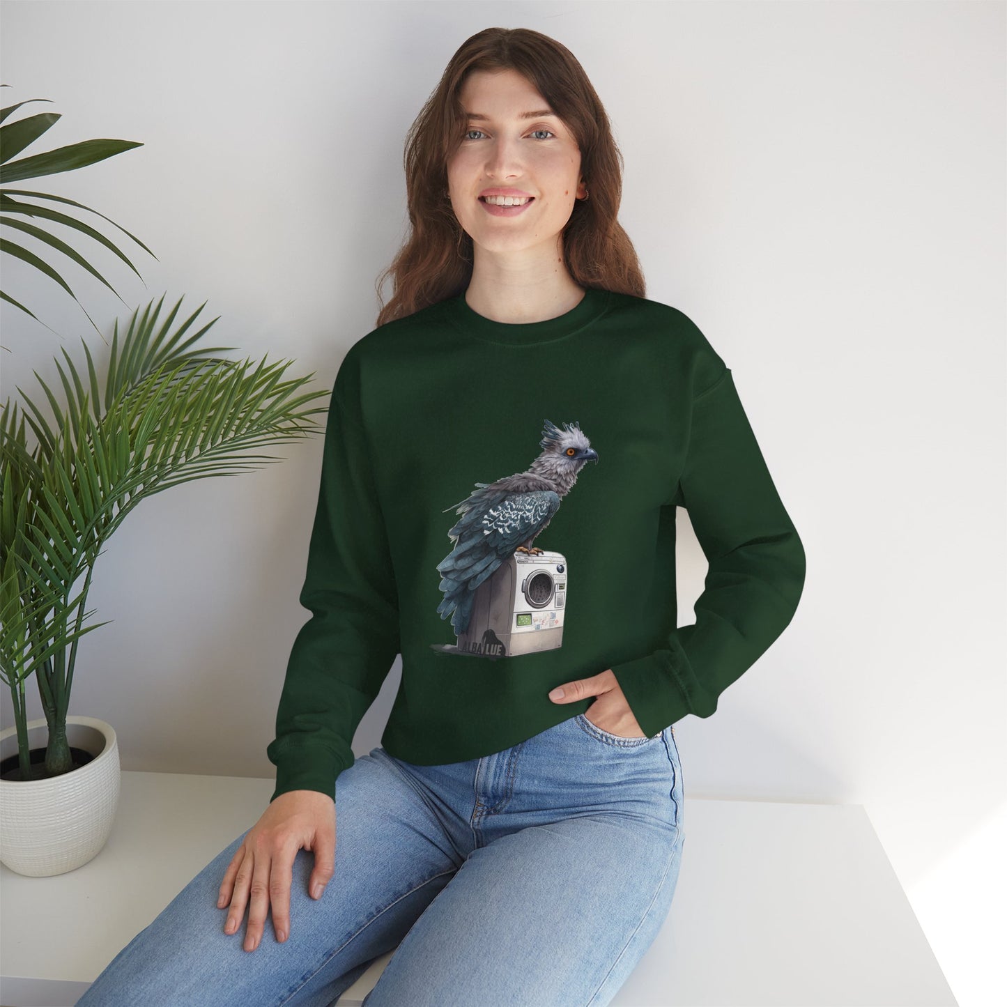 Harpy Eagle Sitting on a Washing Machine  - Crewneck Sweatshirt