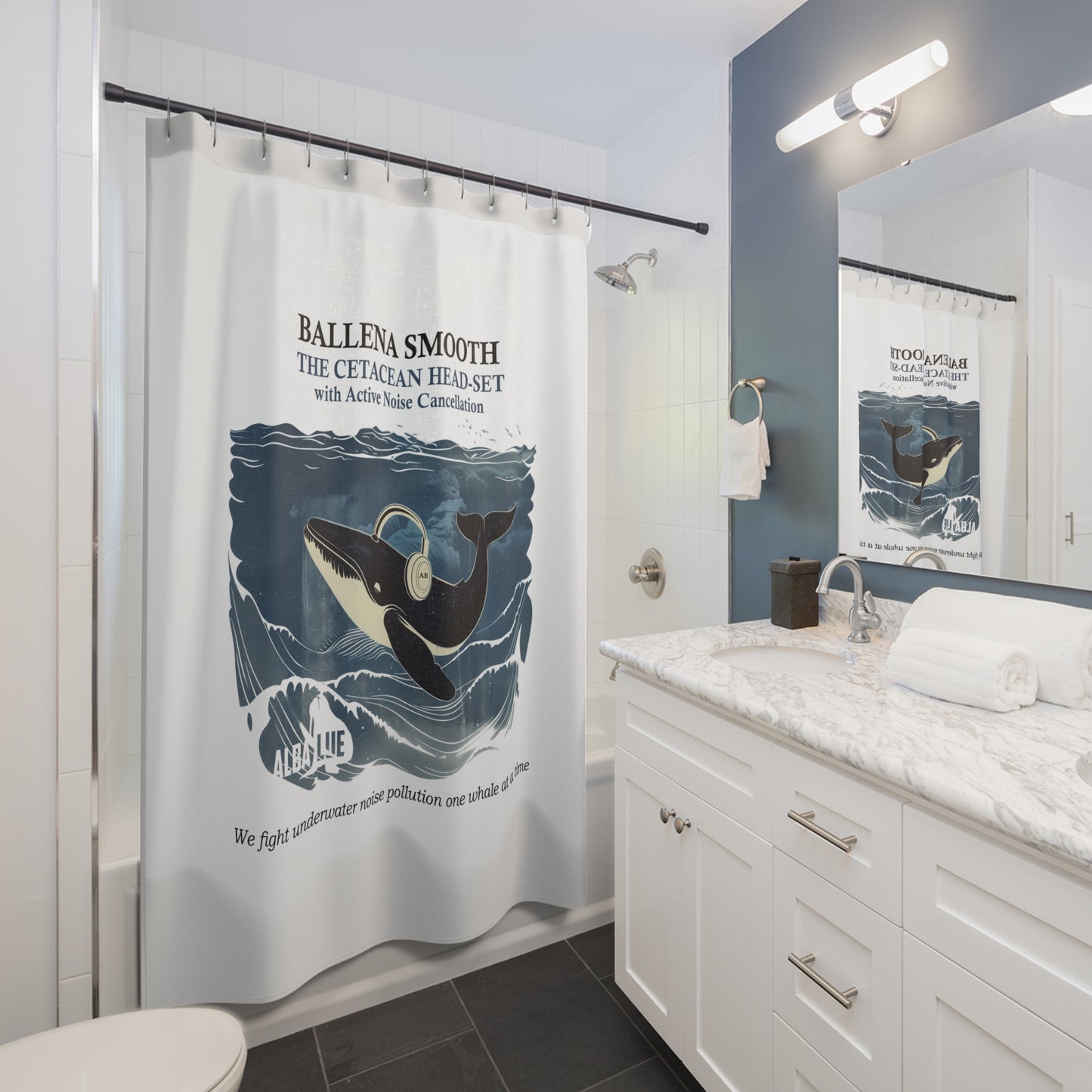 Whale Headphone - Shower Curtain