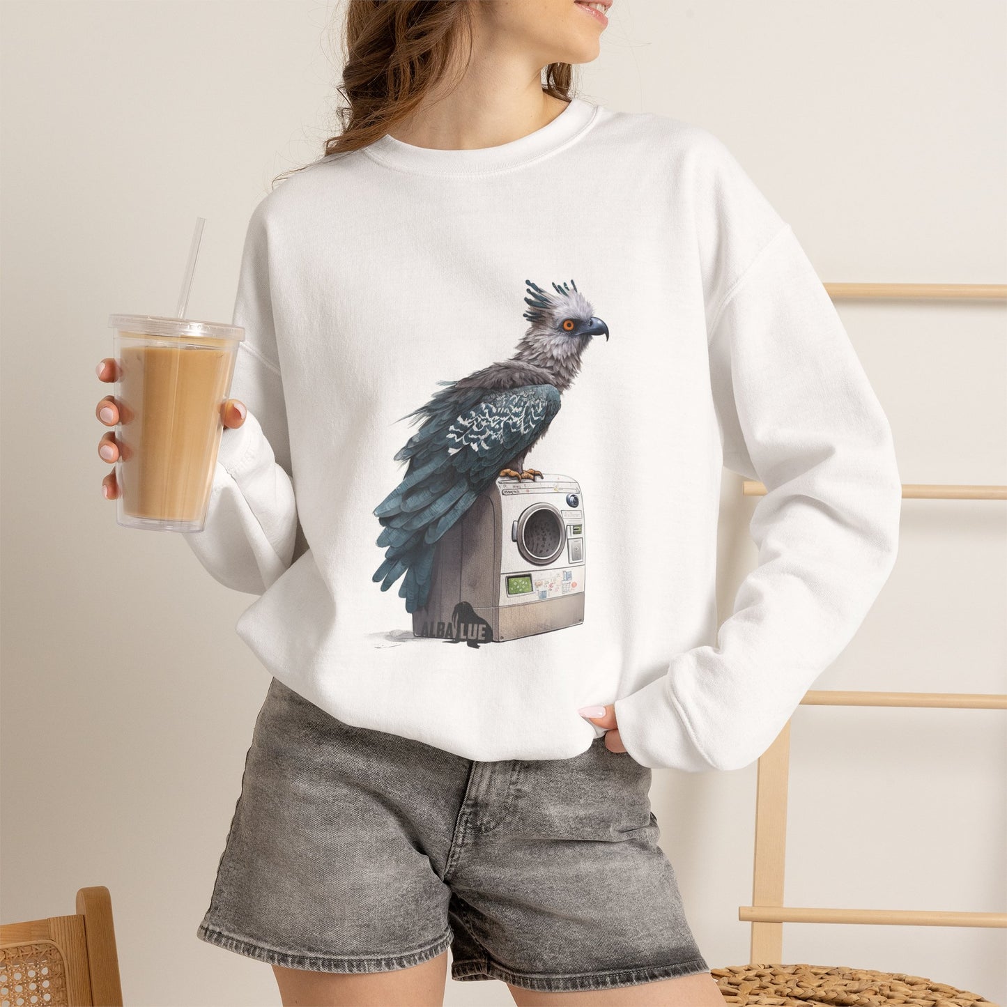 Harpy Eagle Sitting on a Washing Machine  - Crewneck Sweatshirt