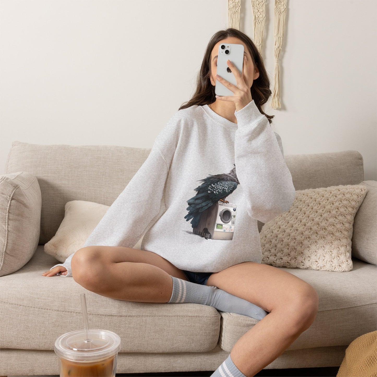 Harpy Eagle Sitting on a Washing Machine  - Crewneck Sweatshirt
