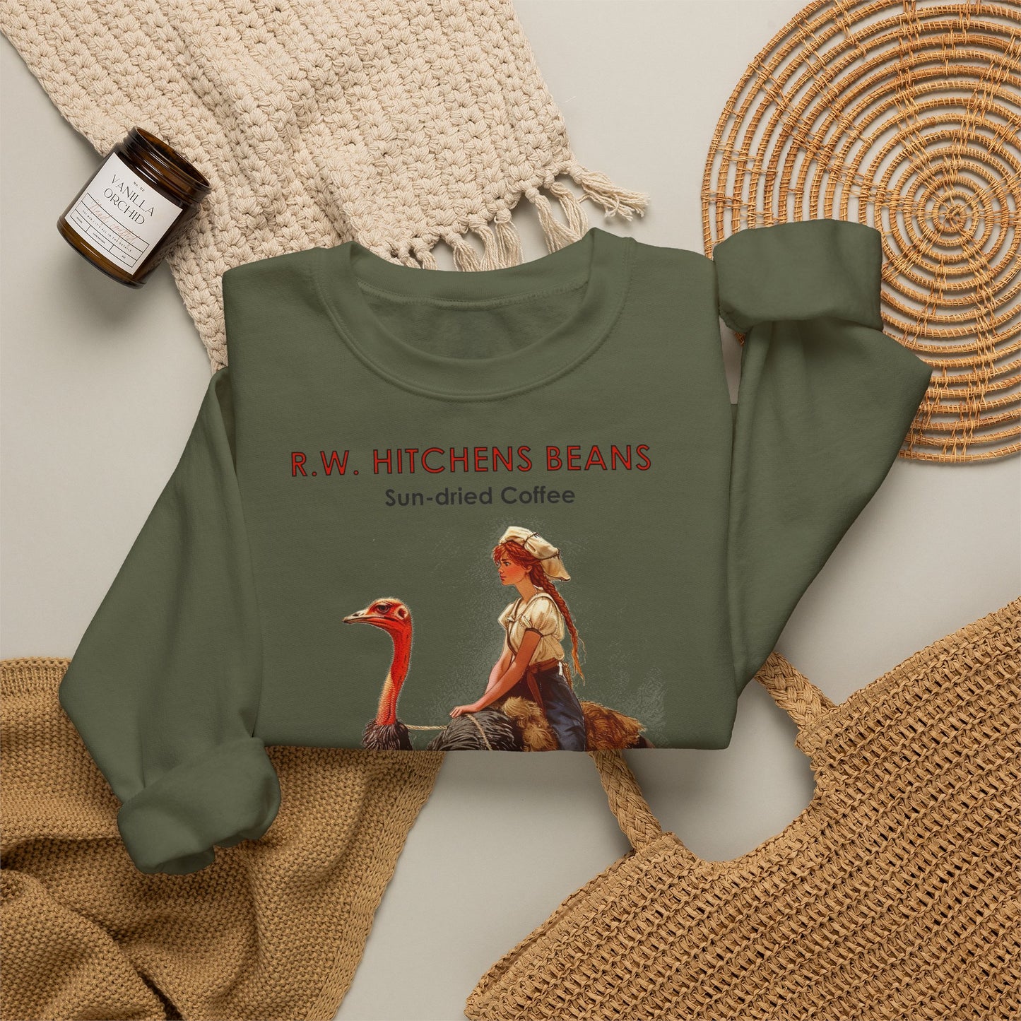 Vintage Ostrich Coffee Ad - Crewneck Sweatshirt